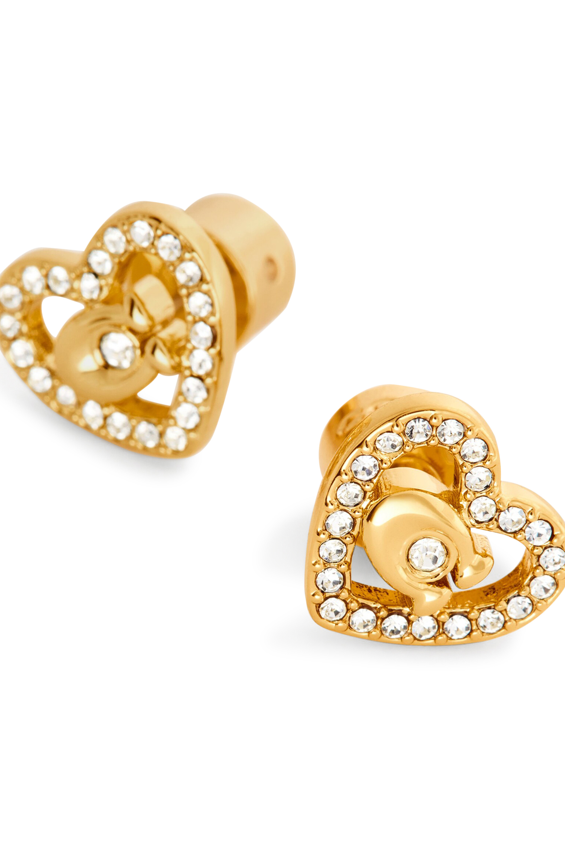 Pave Heart Stud Earrings, Brass