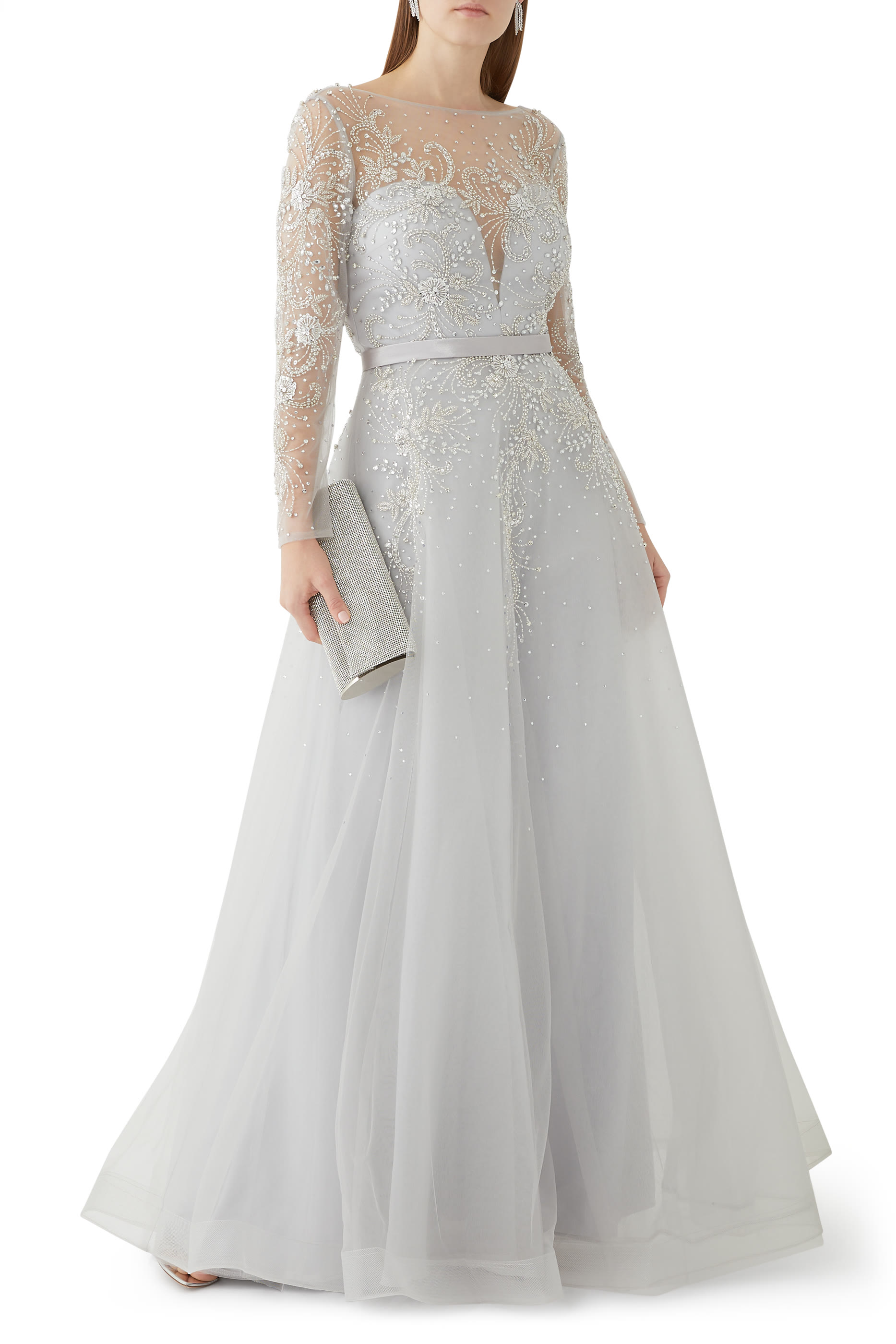 Long Sleeves Tulle Gown