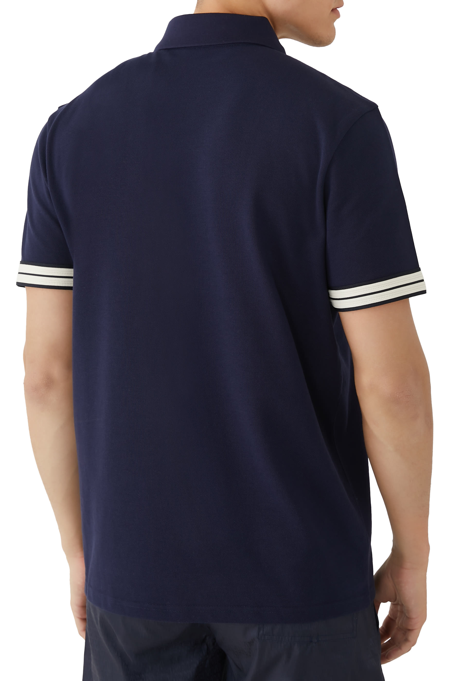 Striped Trim Cotton Piquet Polo Shirt