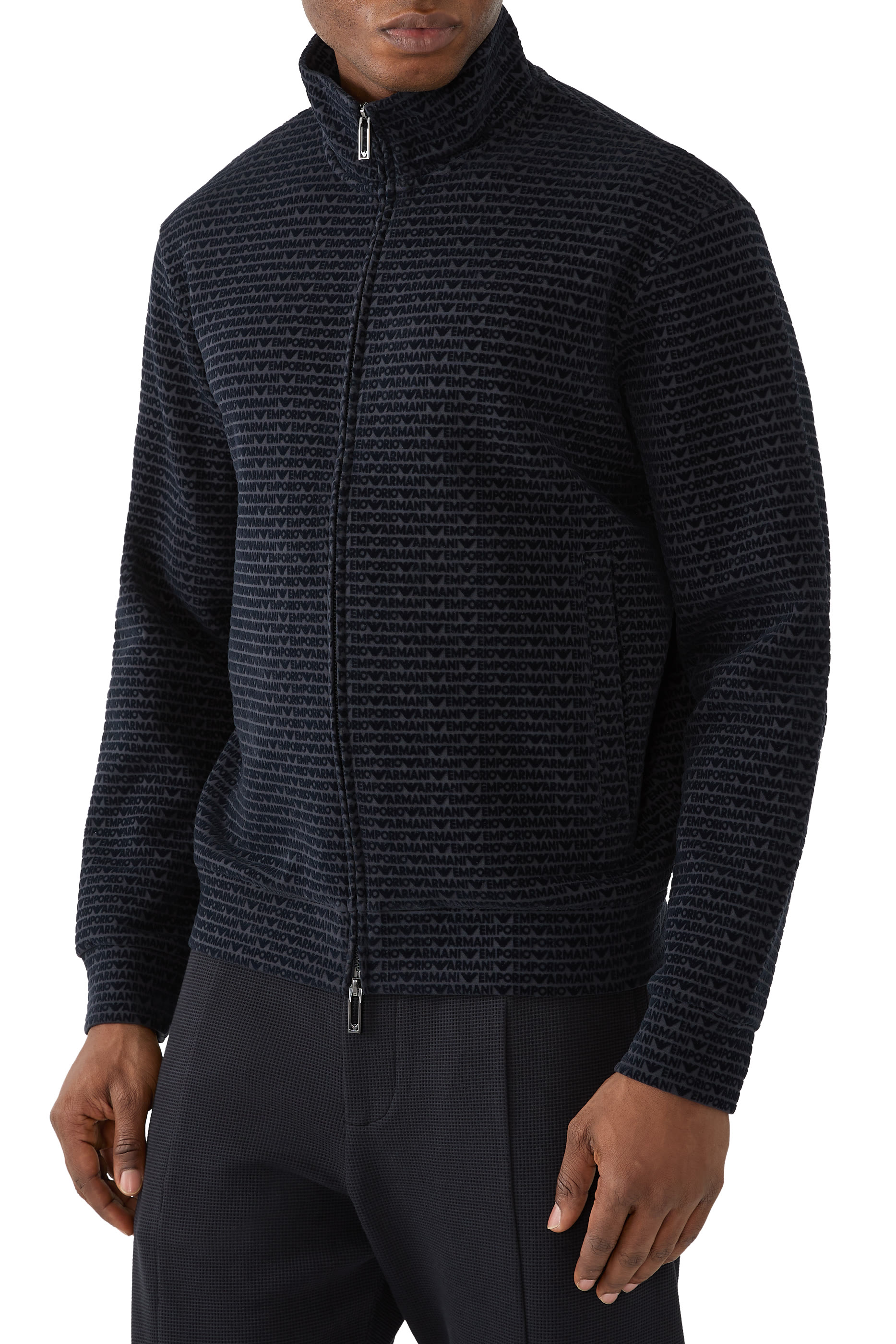 Full-Zip Jersey Sweatshirt with All-Over Flocked Lettering