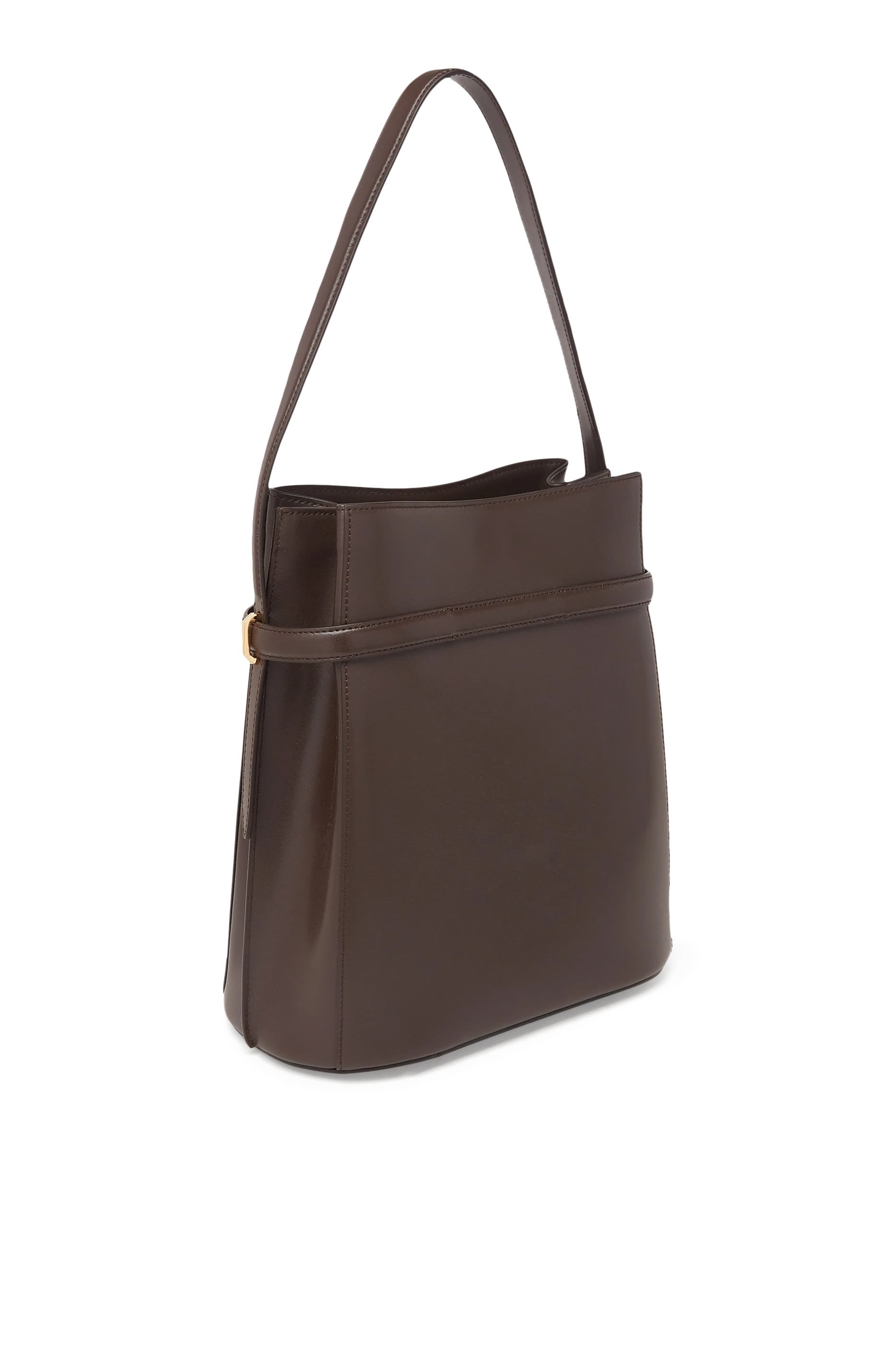 Belted Leather Bucket Bag