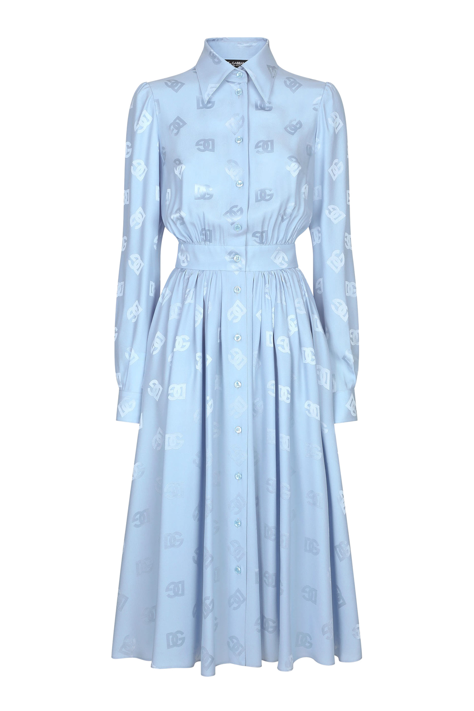 DG Logo Silk Satin Jacquard Shirt Dress