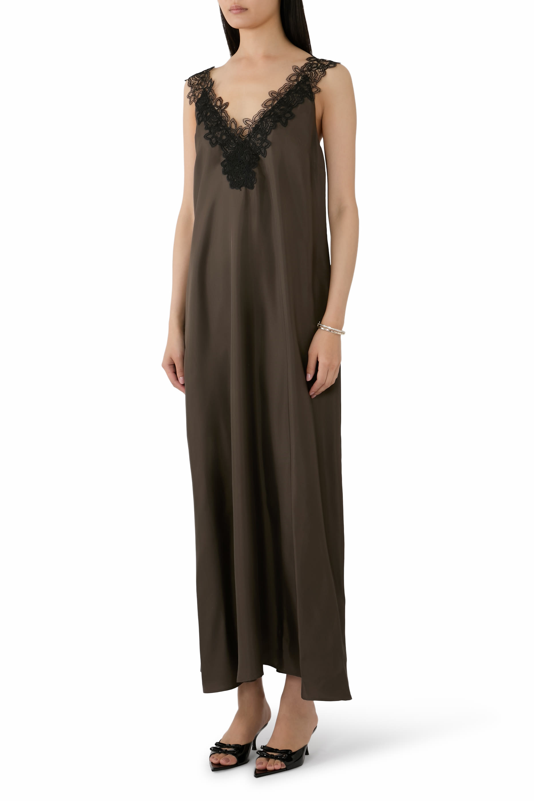 V-Neck Silk Maxi Dress 