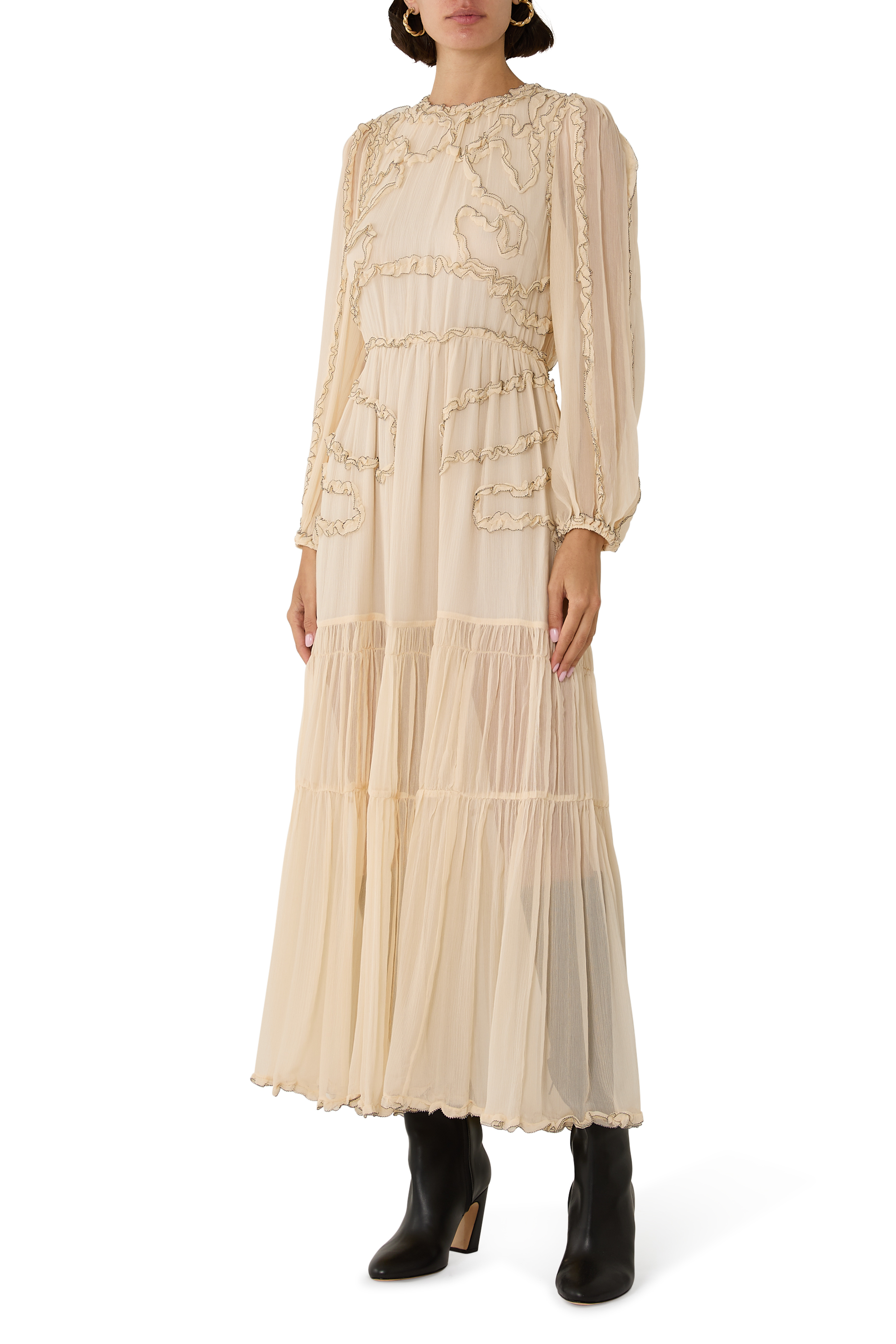 Iona Silk Long Sleeve Midi Dress