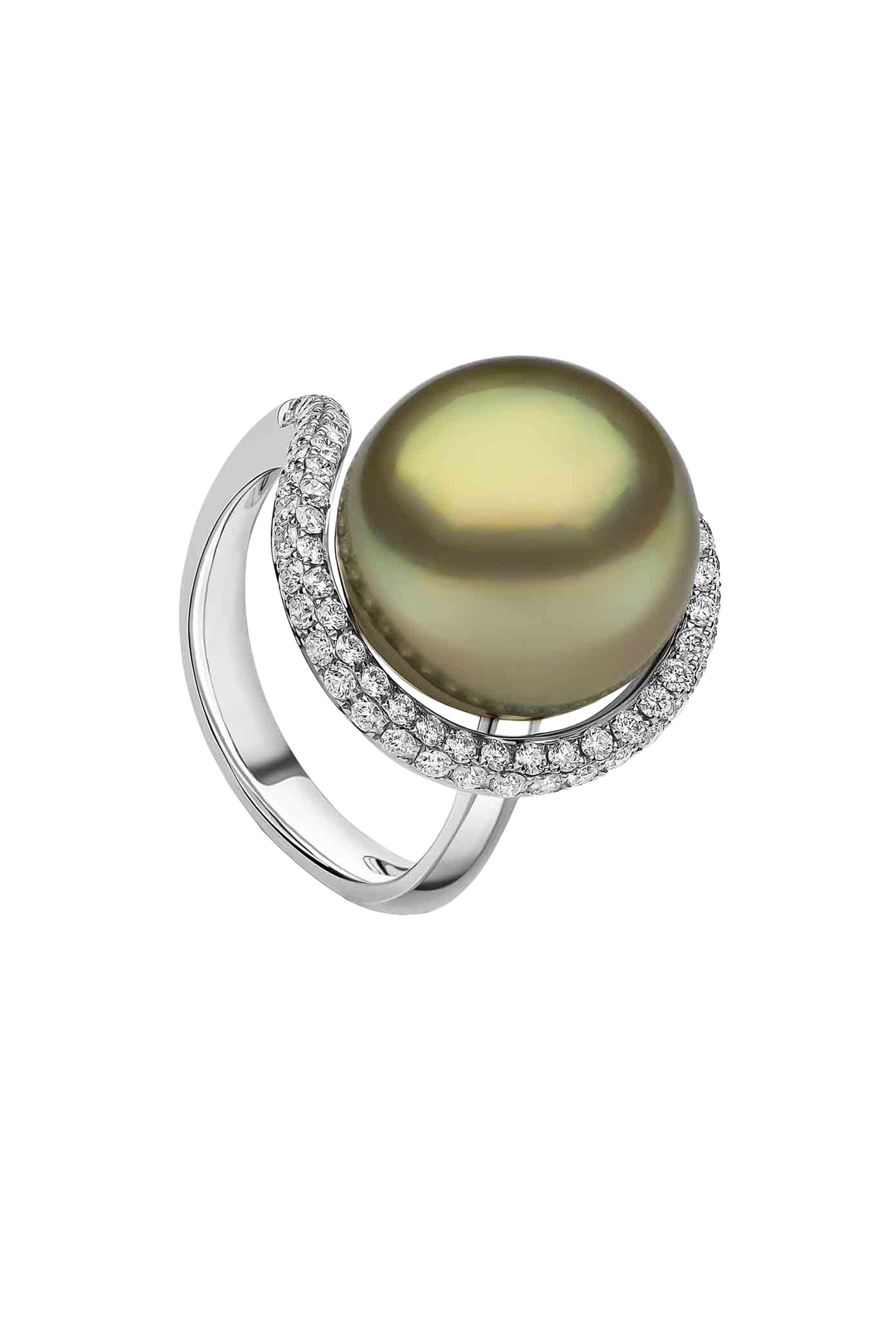  Jazz Ring, 18K White Gold with Tahitian Pearls & Diamonds