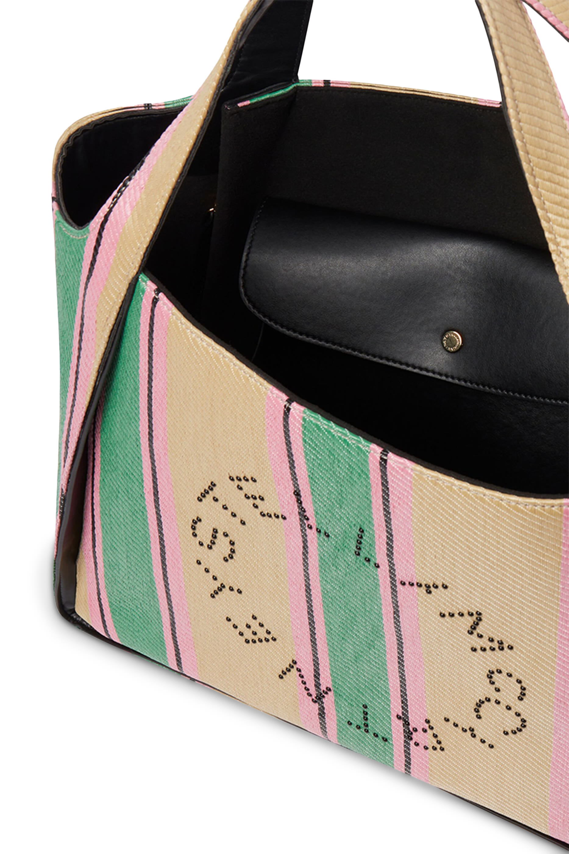 Logo Striped Raffia Tote Bag