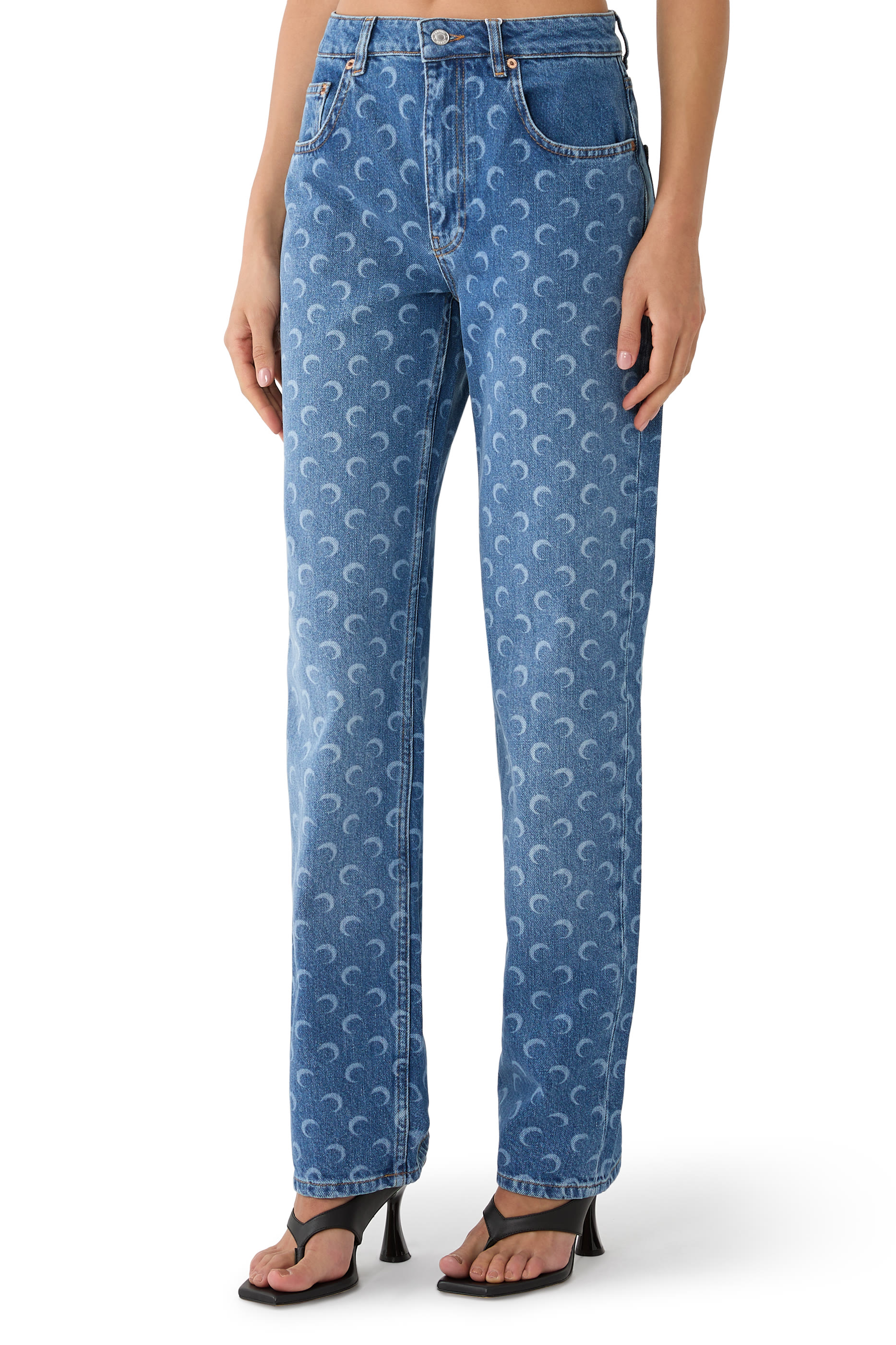 Moon Laser Blue Wash Denim Straight Jeans