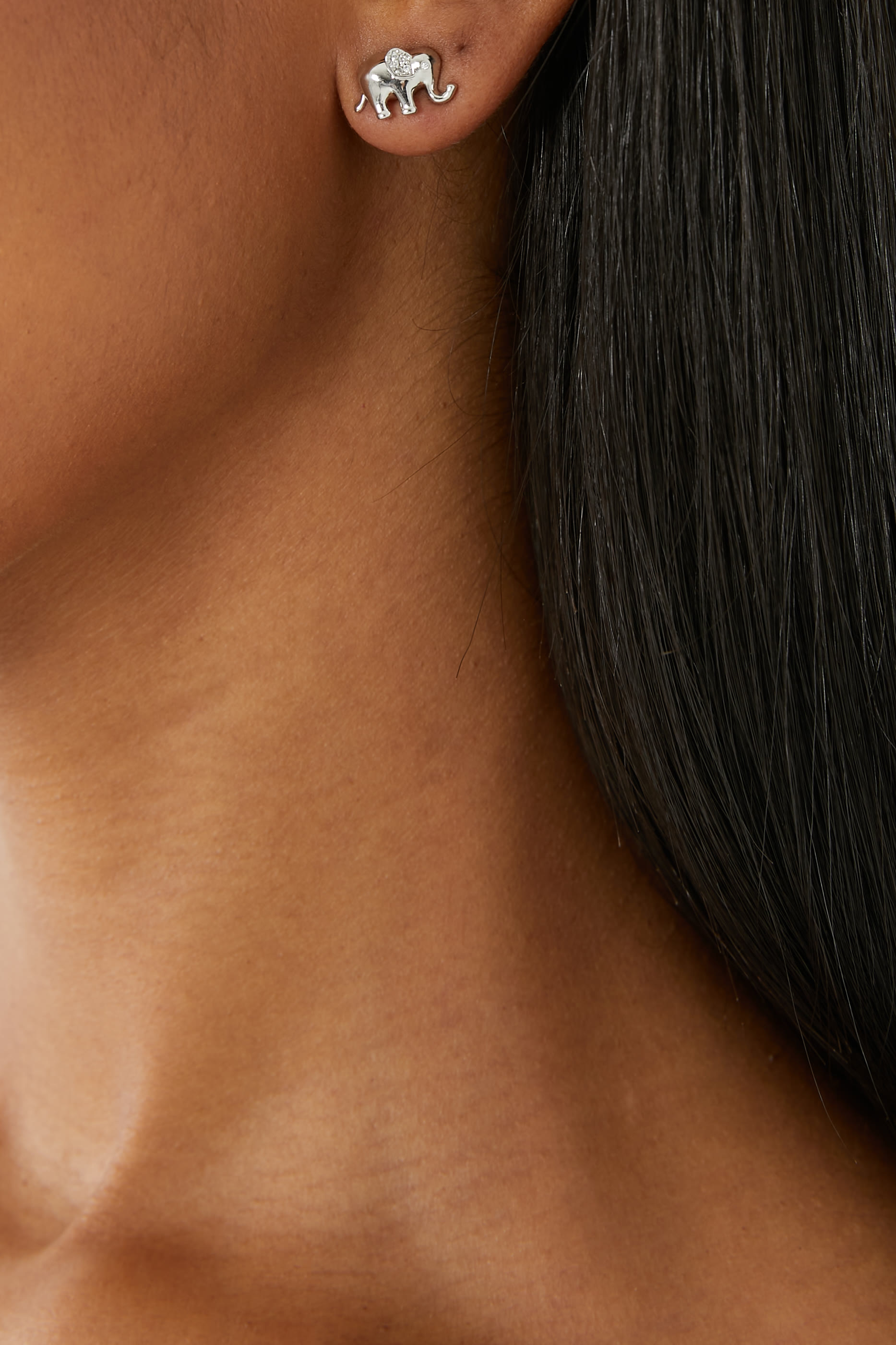 Precious Elephant Studs, Plated Metal & Cubic Zirconia, Titanium Posts