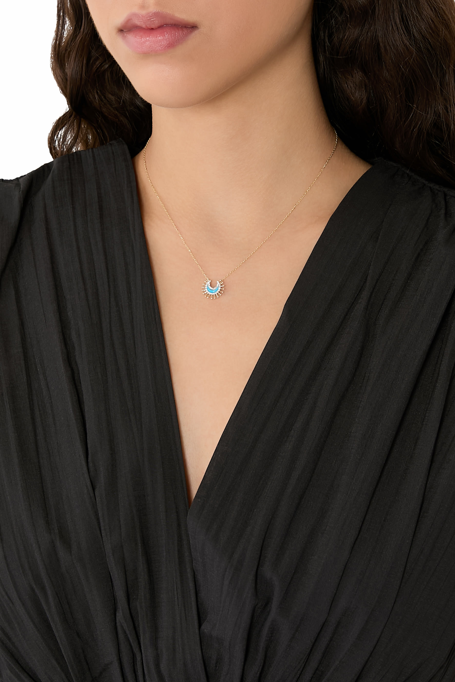 With Luck Necklace, 18K Yellow Gold with Turquoise & Diamonds