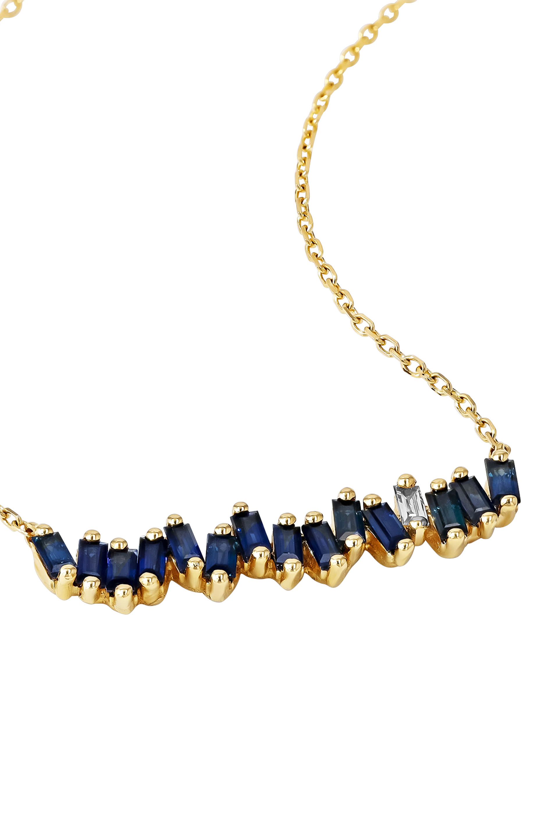Bold Reborn Bar Pendant Necklace, 18k Yellow Gold, Dark Blue Sapphire & Diamonds