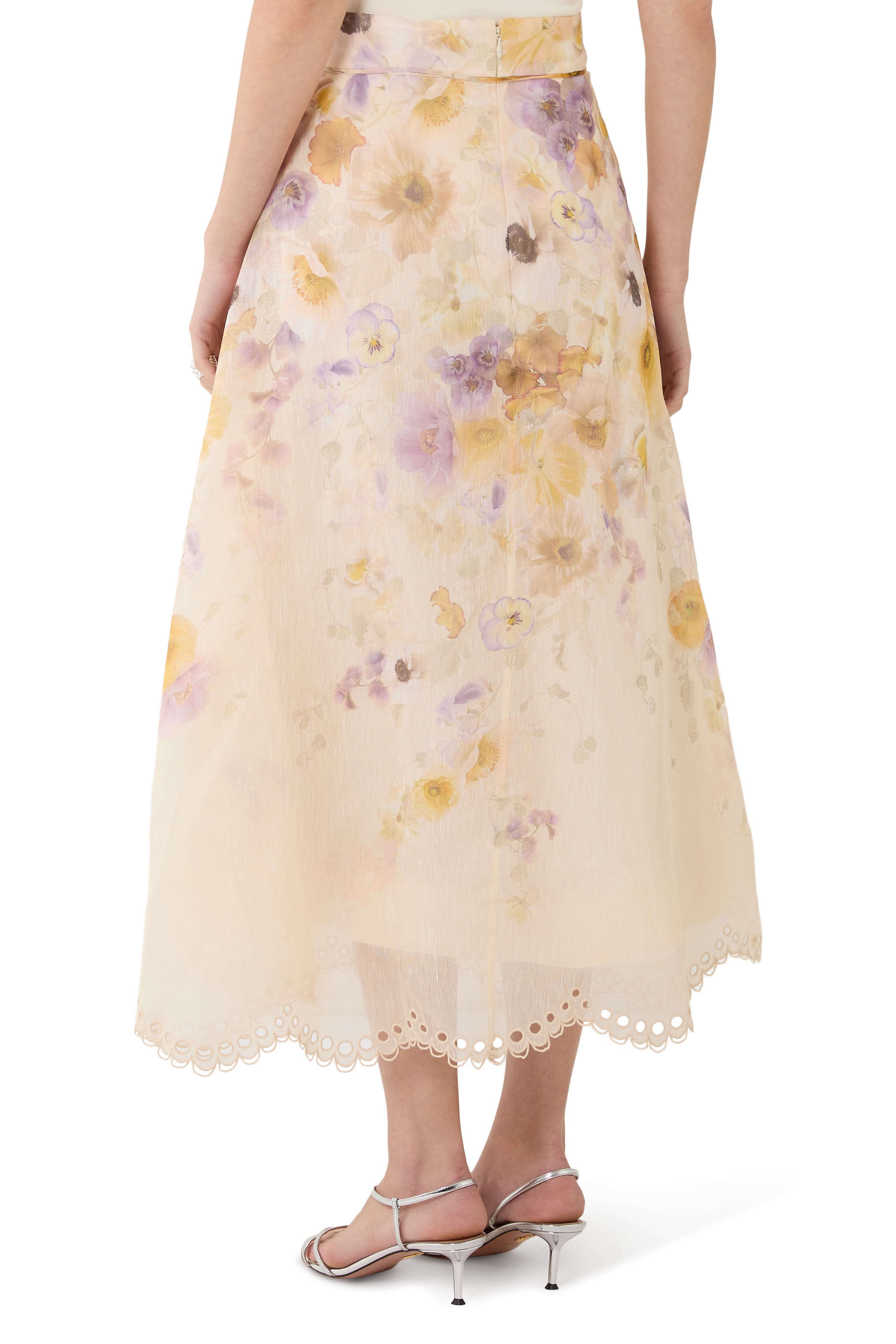 Floral Print Silk Midi Skirt