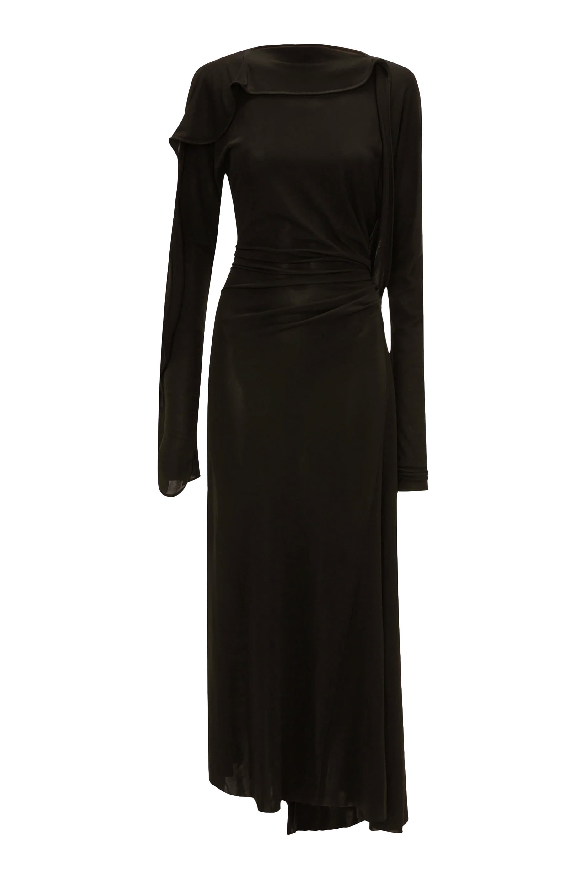  Long Sleeve Draped Jersey Gown 