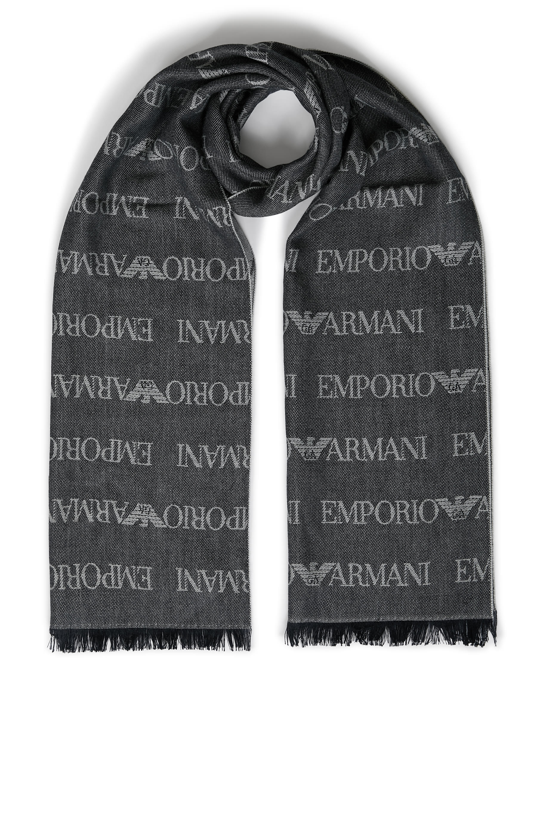 Jacquard Logo Lettering and Fringes Virgin-Wool Blend Scarf