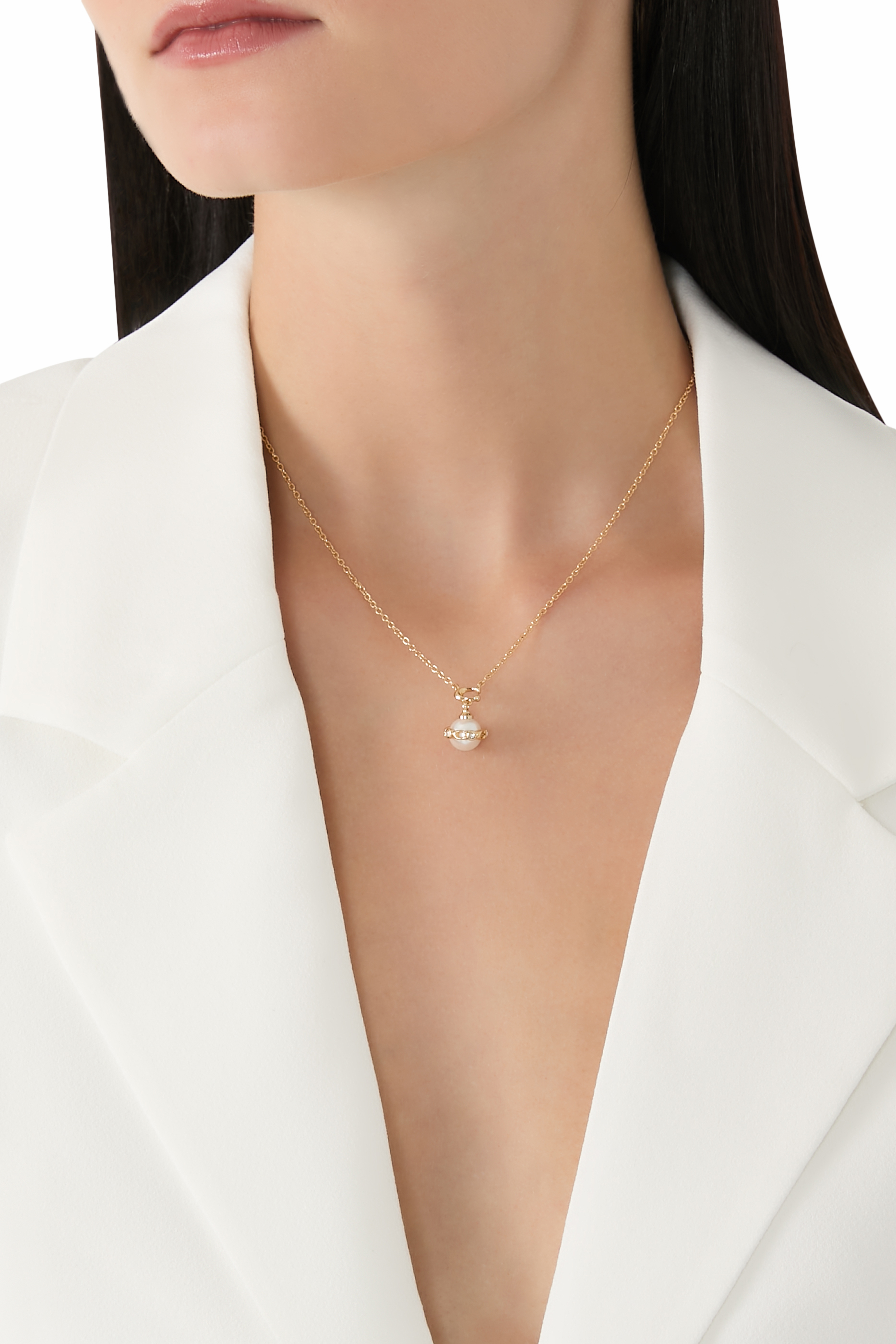 Pearl Orb Short Pendant Necklace, Plated Brass & Pearl