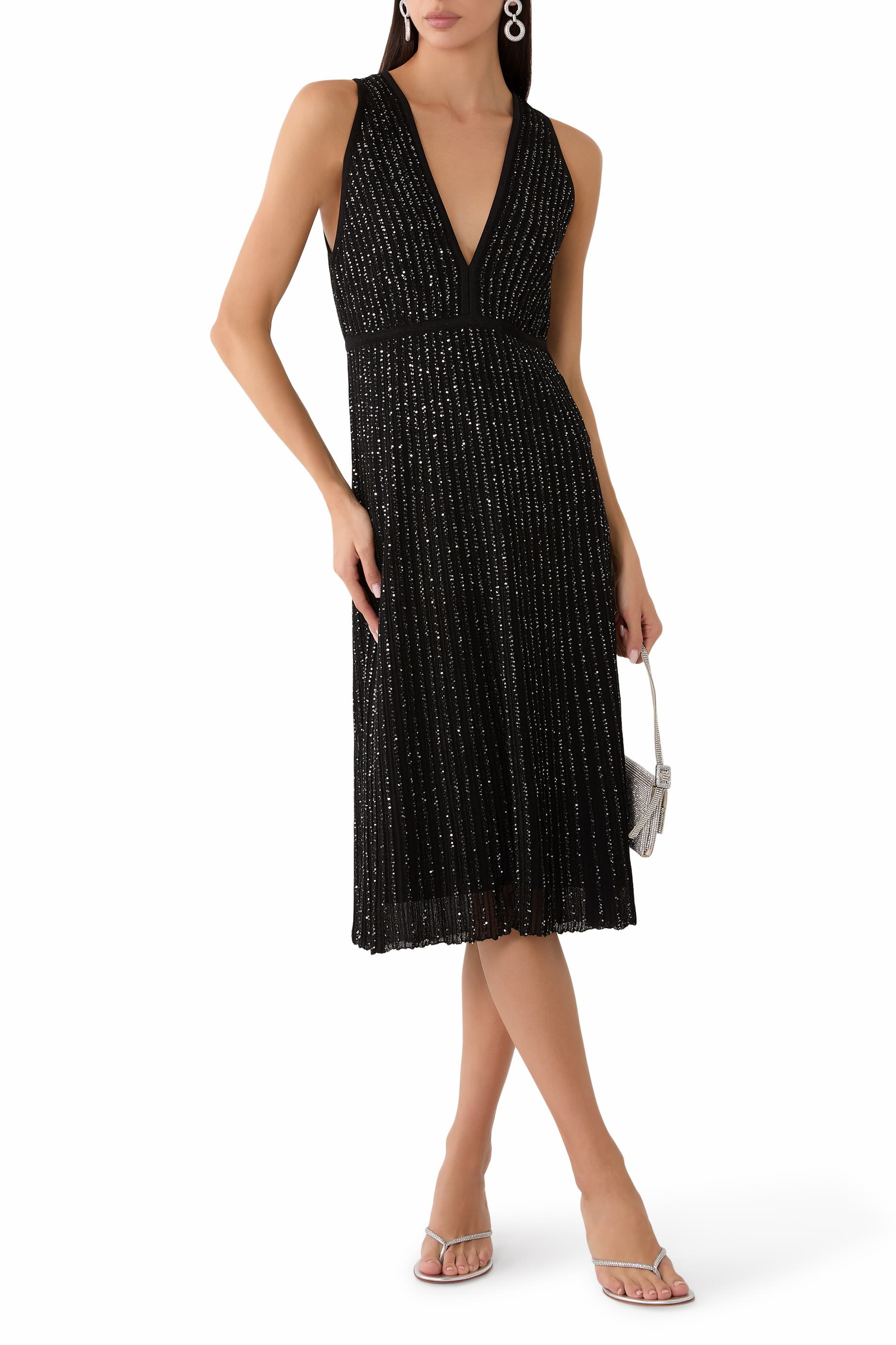 Partialized Knit Sequin Embellished Midi Dress 