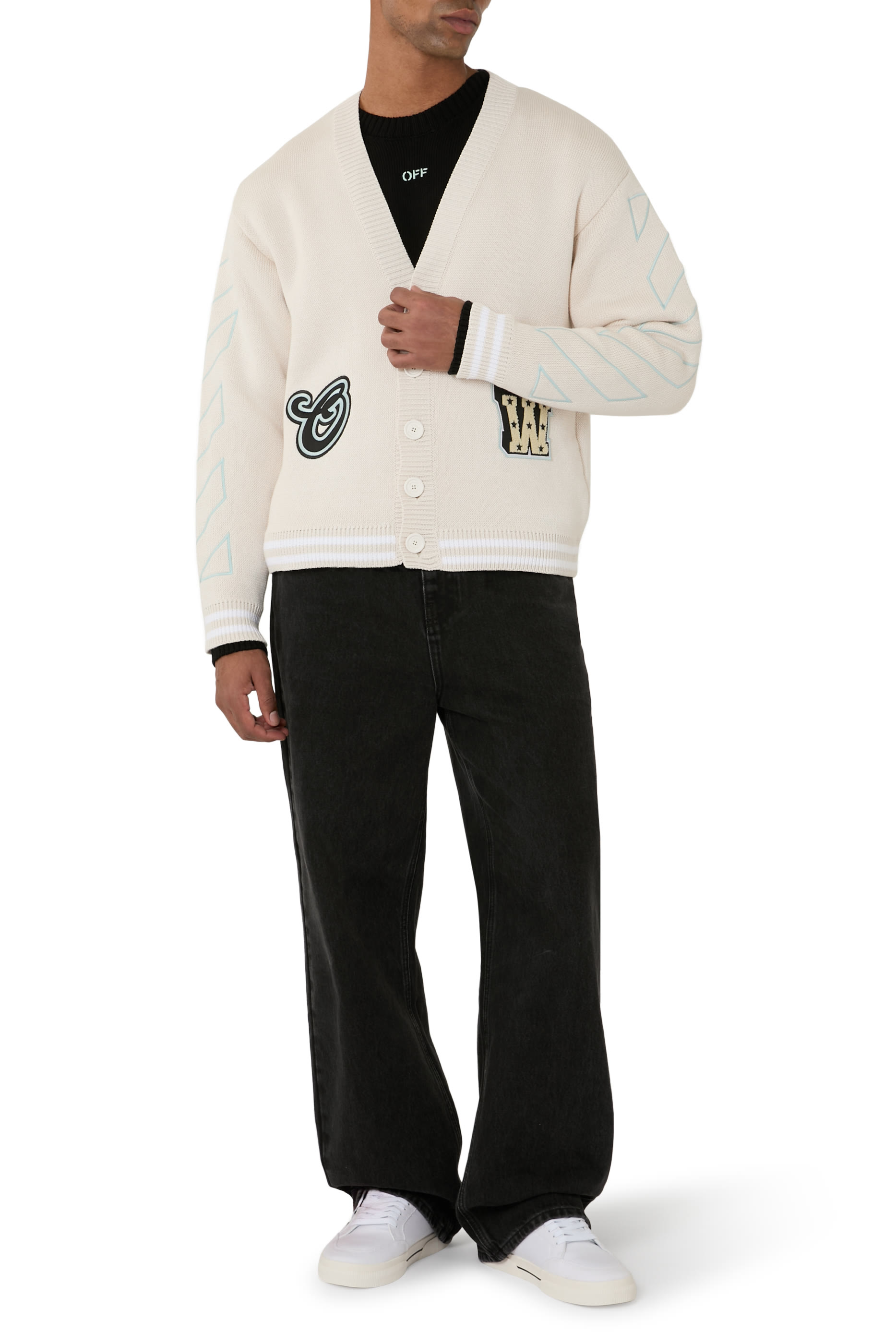 Star Logo Diagonal Varsity Knit Cardigan