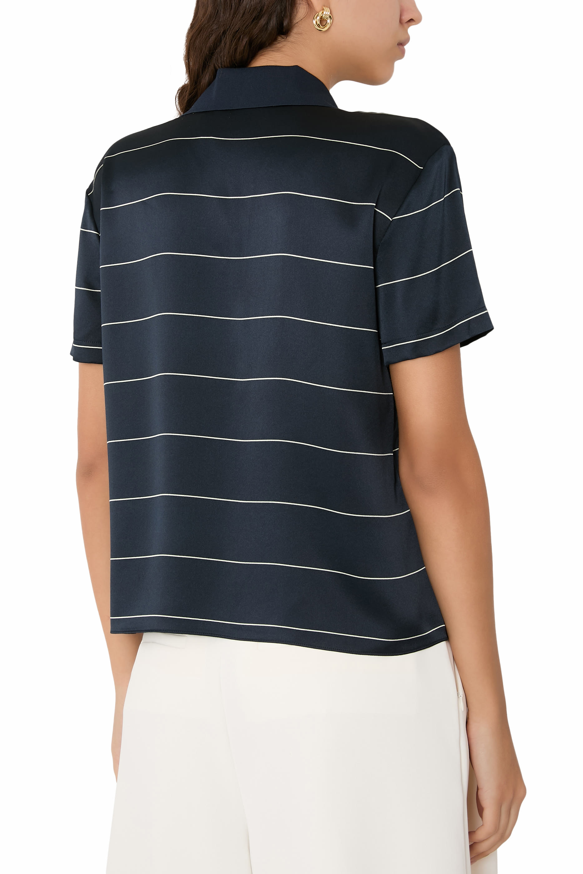 Knit-Collar Striped Silk Polo Shirt