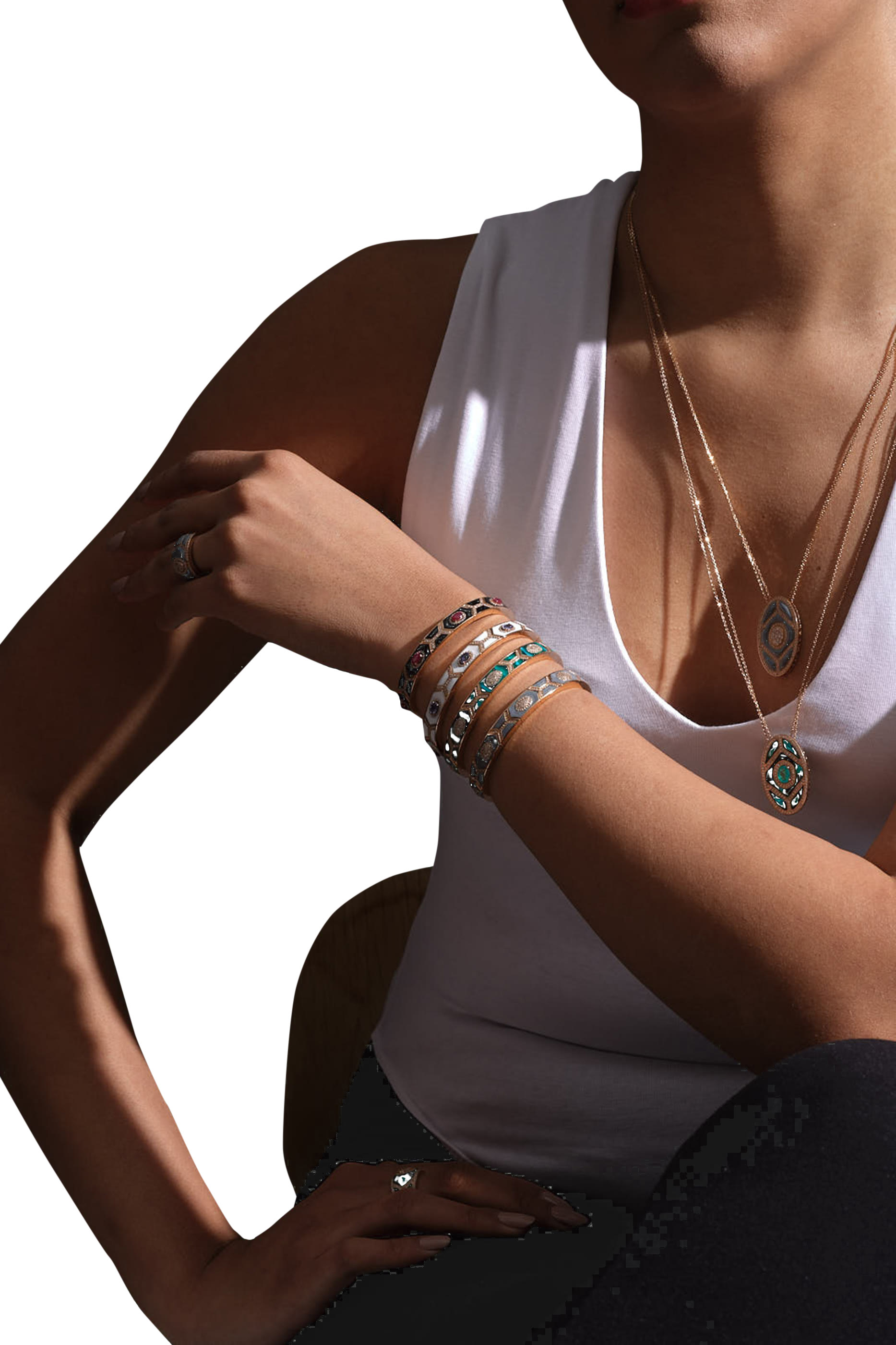 Shield Bracelet, 18k Rose Gold with Green Mother of Peal & Diamonds