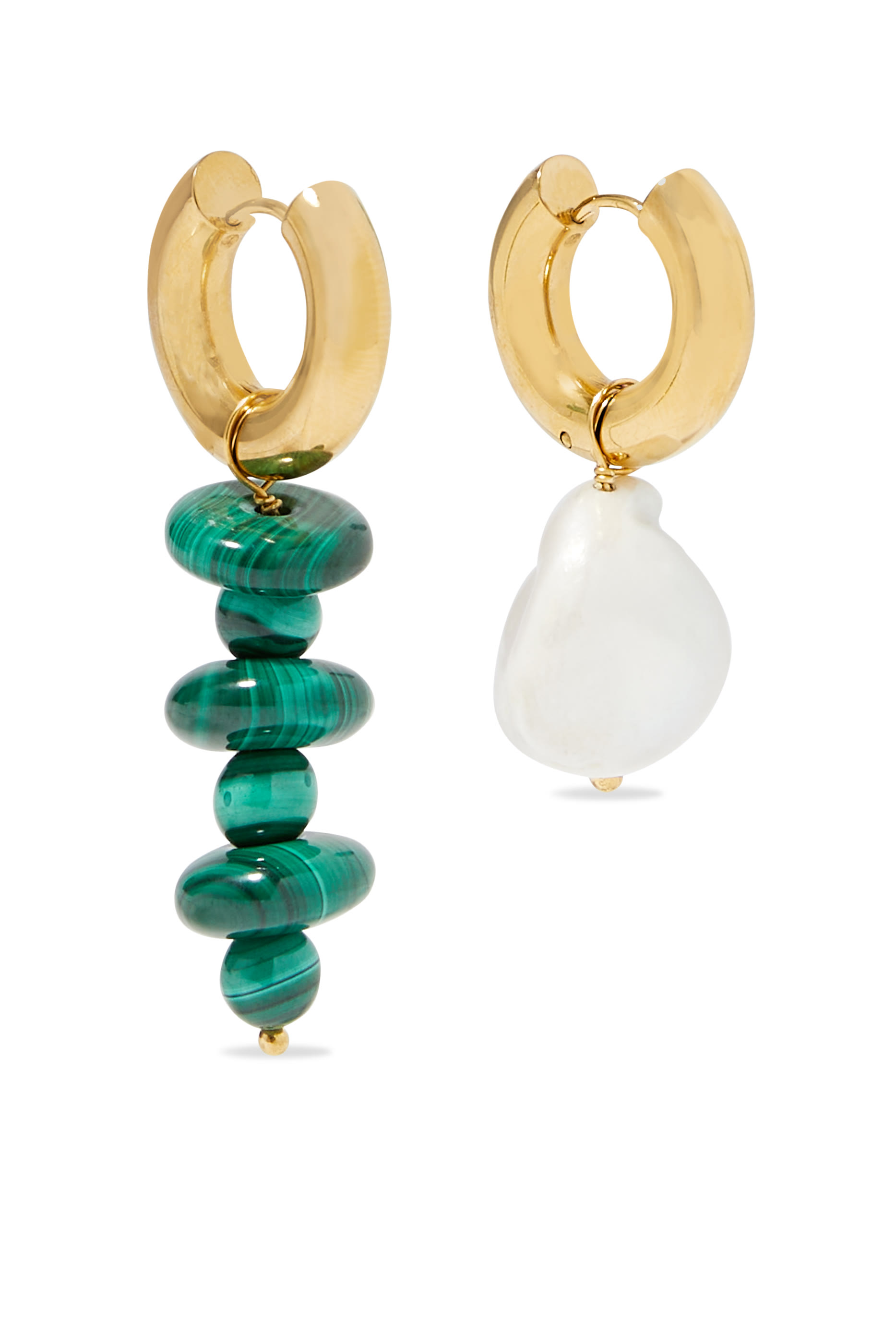 Malachite & Pearl Earrings, 24k Gold Plated Brass