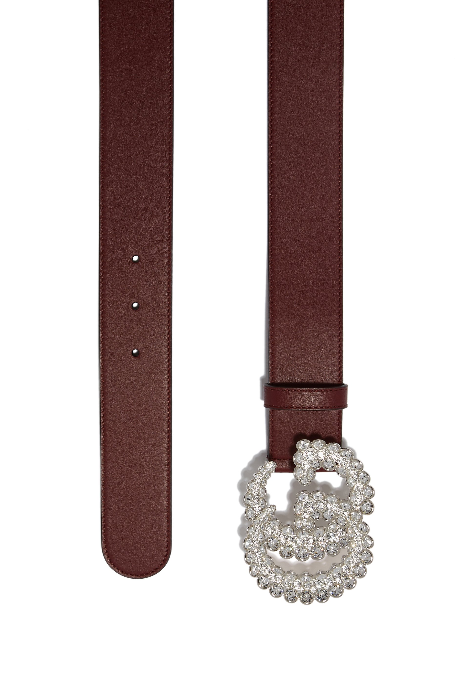 Leather Belt With Crystal Double G Buckle