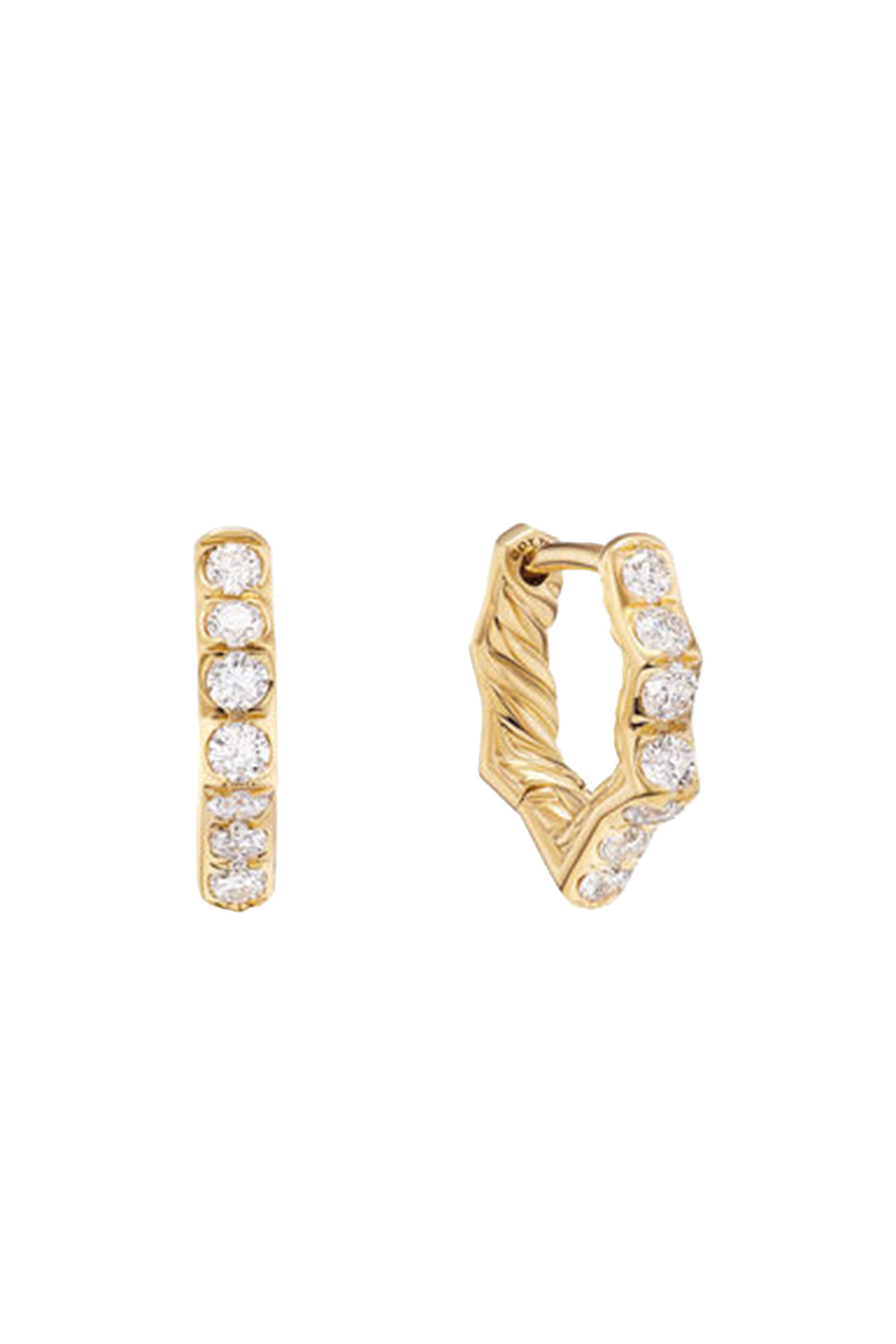 Zig Zag Stax Small Hoop Earrings, 18K Yellow Gold & Diamonds