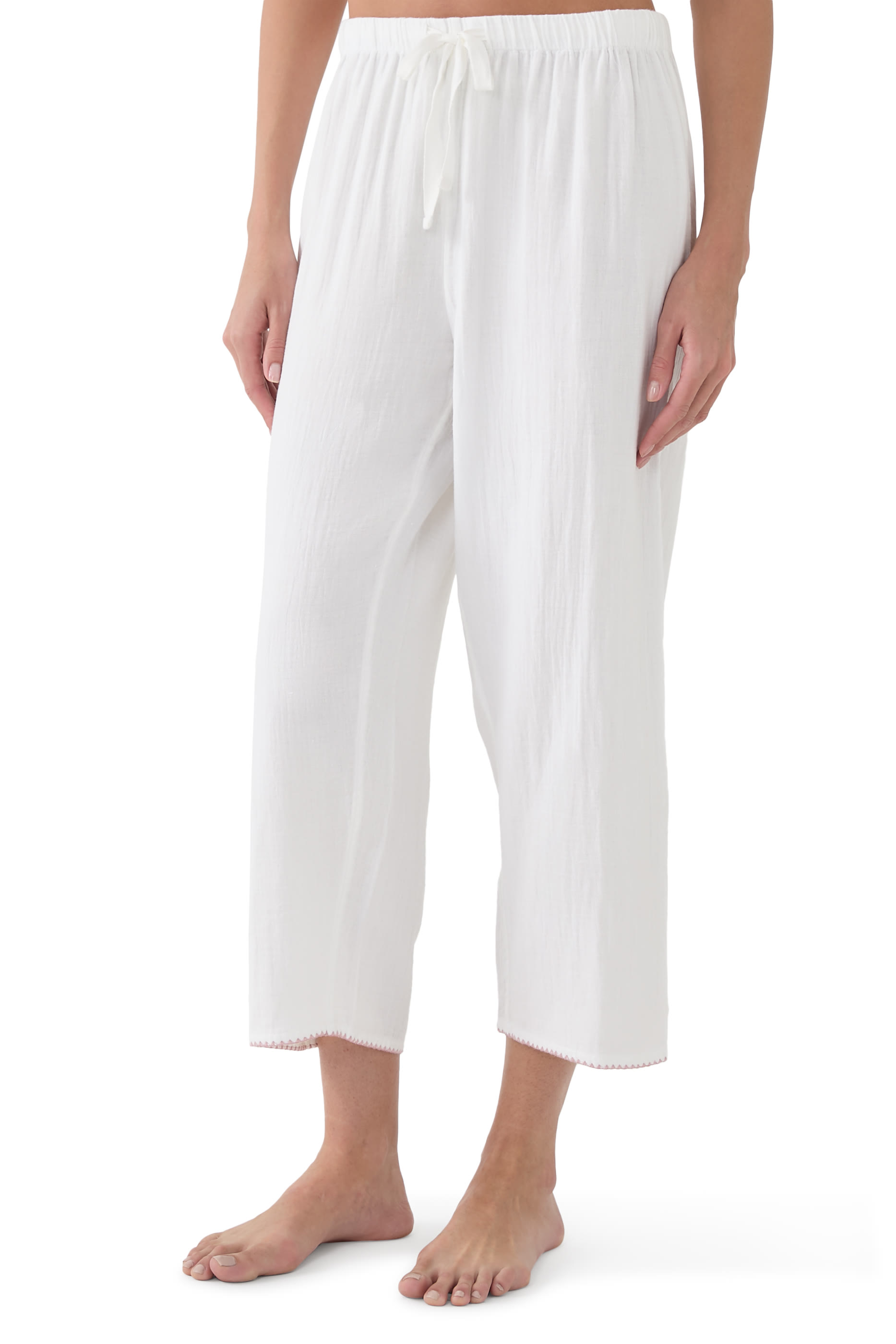 Blanket Stitch Boho Cropped Pajama Set Organic Double Cotton