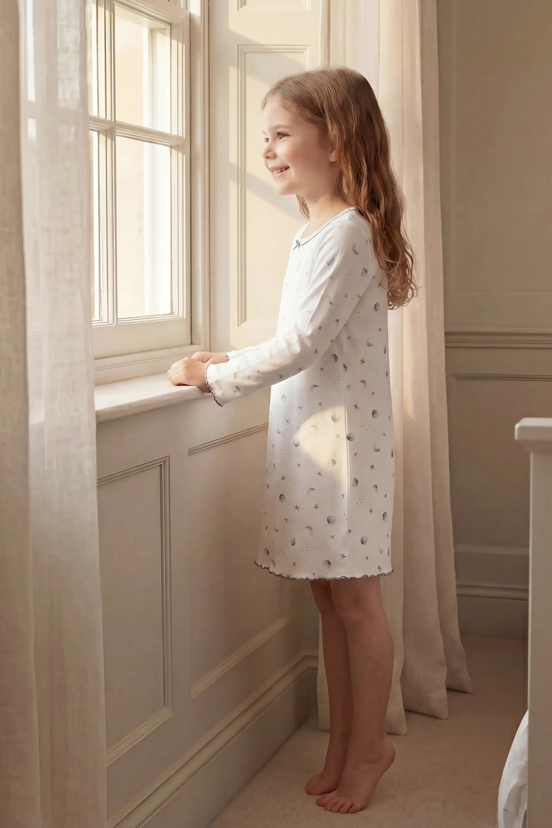 Kids  Starlit Moon Print Long Sleeve Nightdress