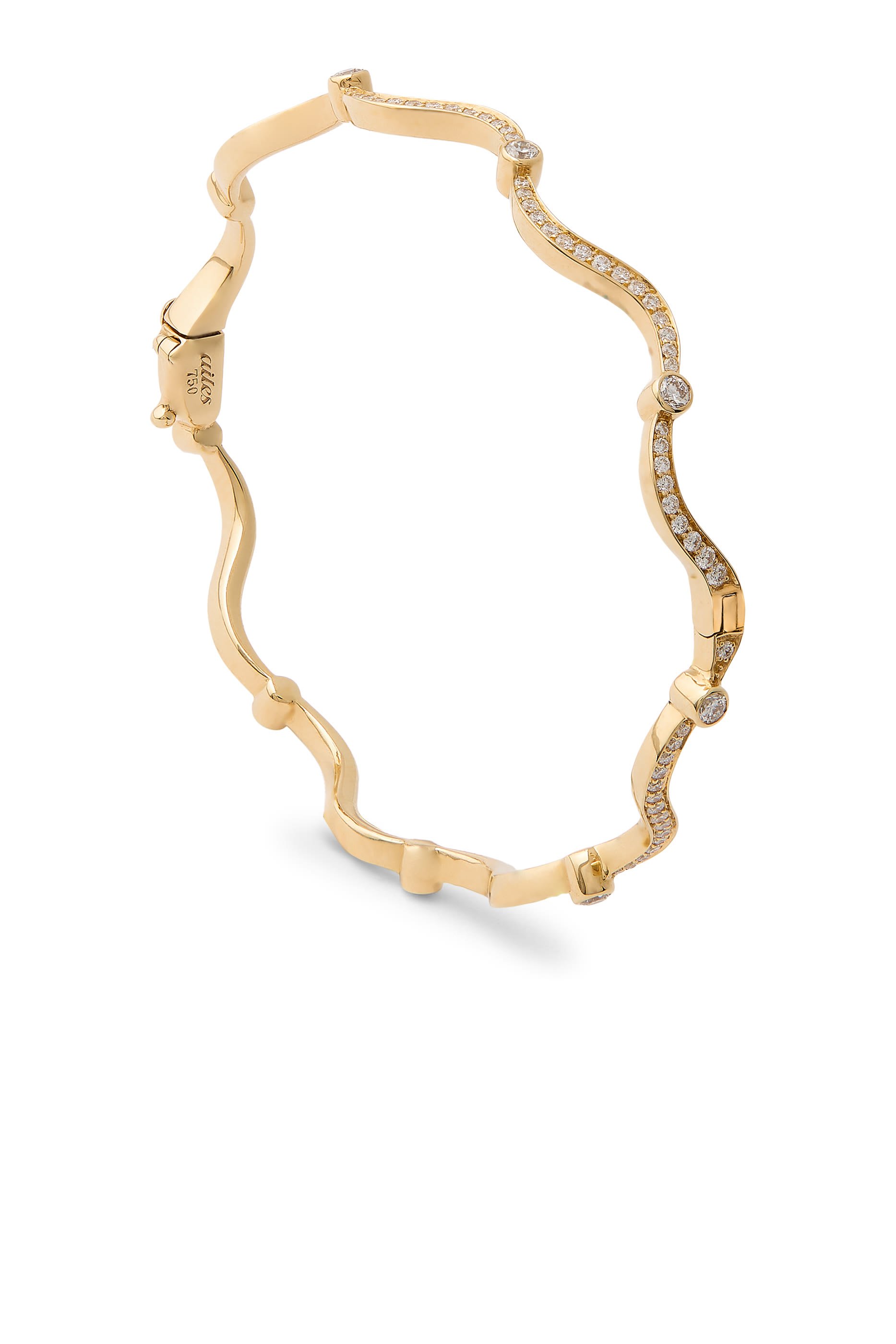 Wave Bangle, 18k Yellow Gold & Diamonds