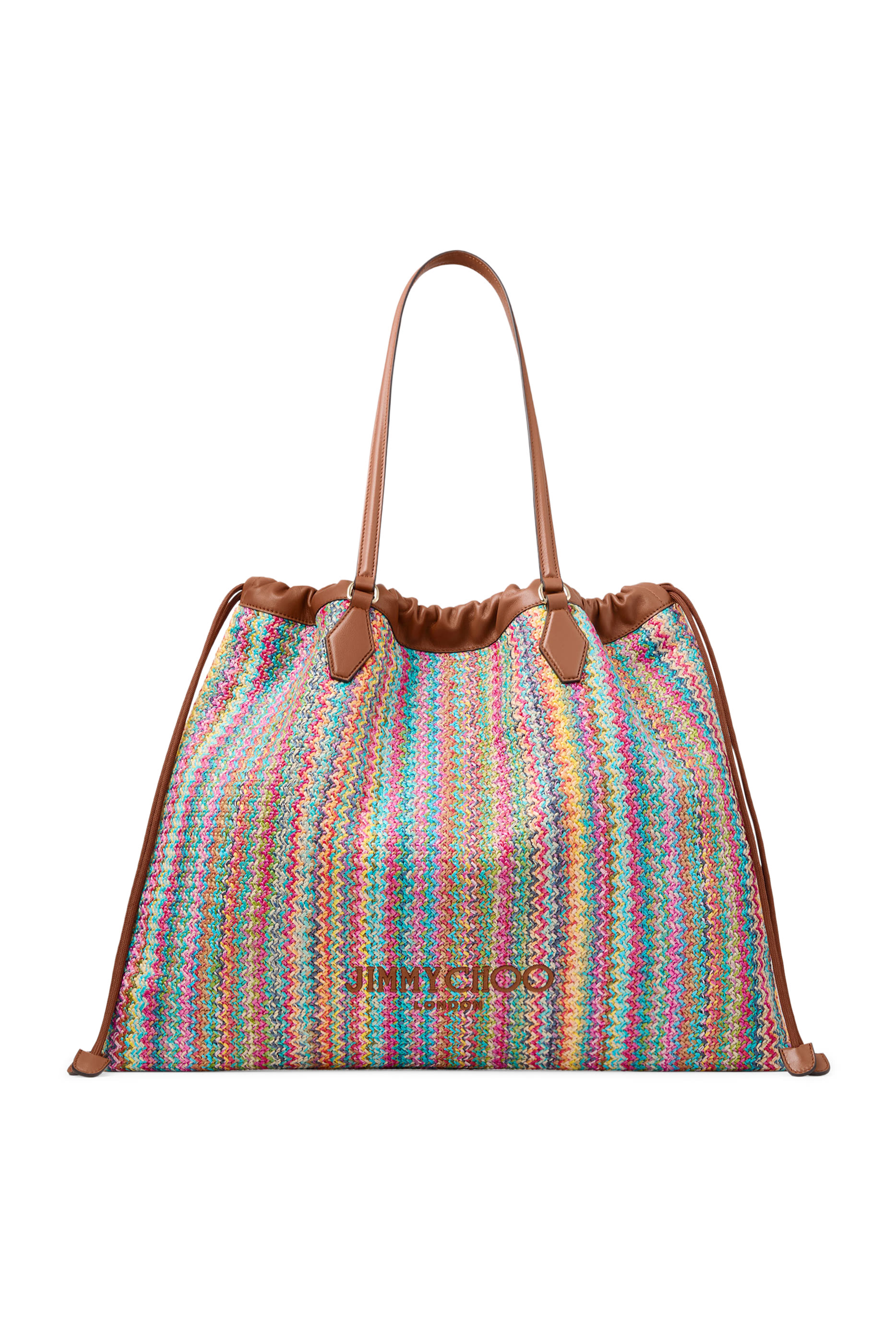 Chevron Raffia Drawstring Tote Bag