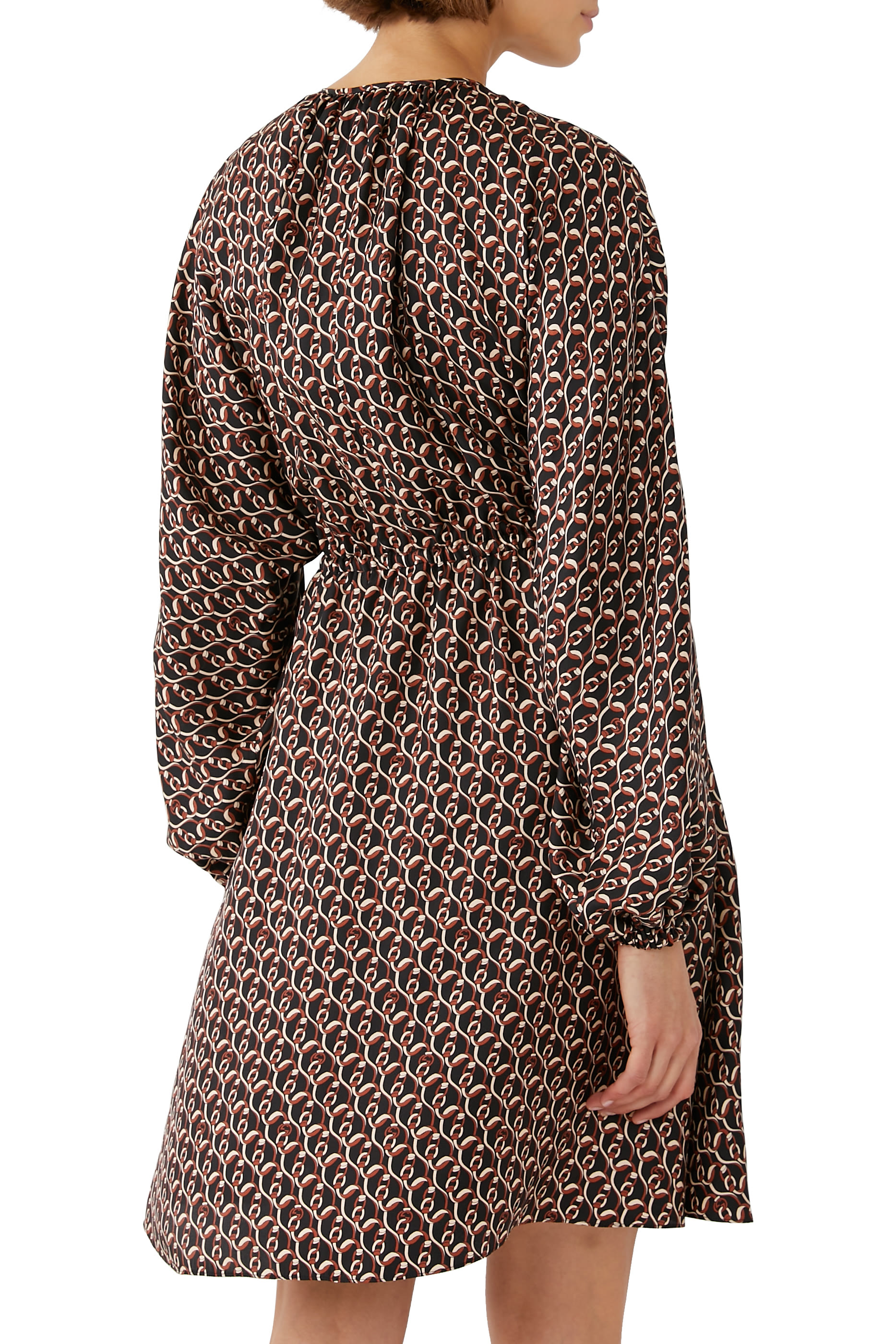 Interlocking G Chain Print Silk Dress