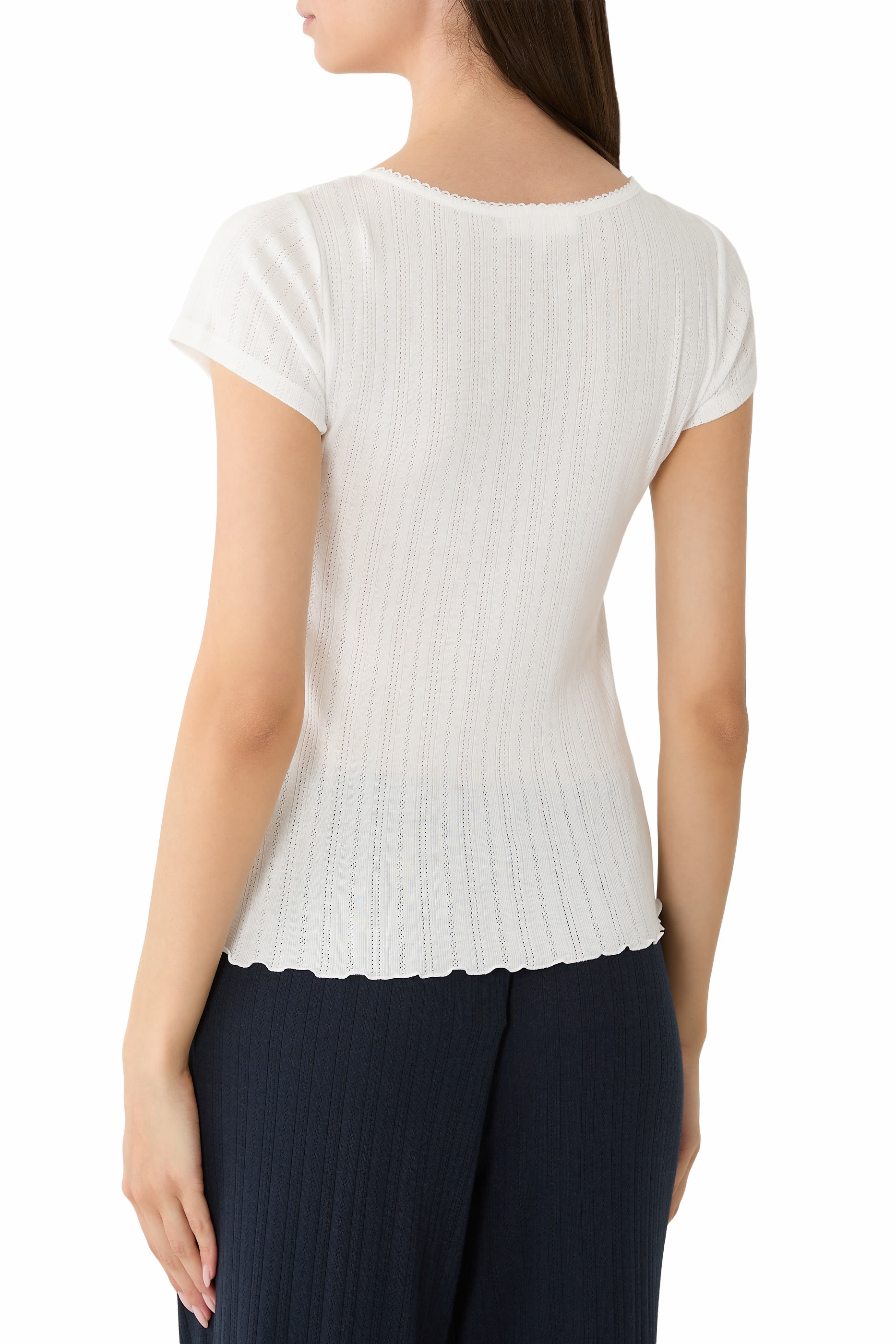  Pointelle Scoop Neck Pajama Top 