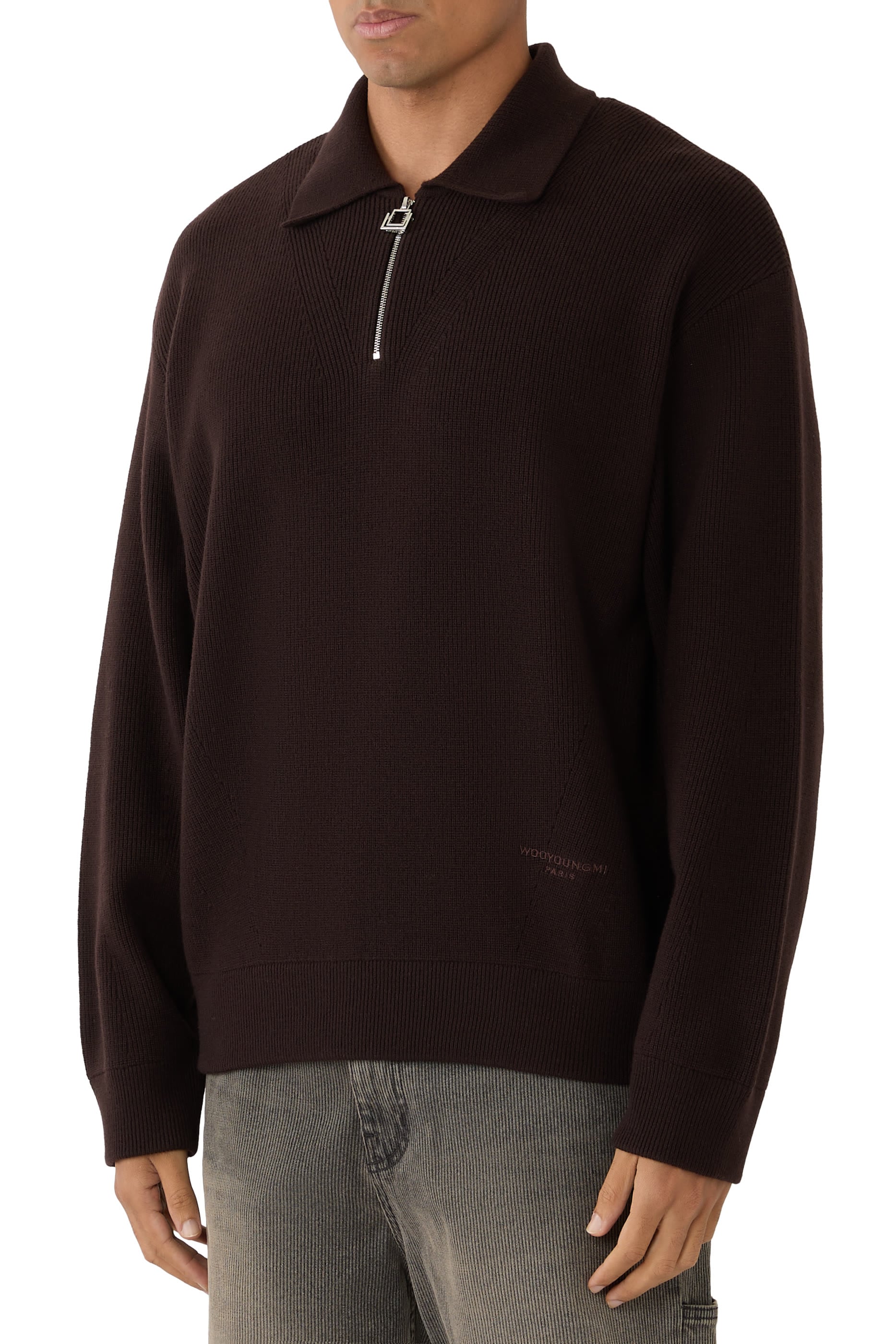 Ribbed Wool Polo Sweater