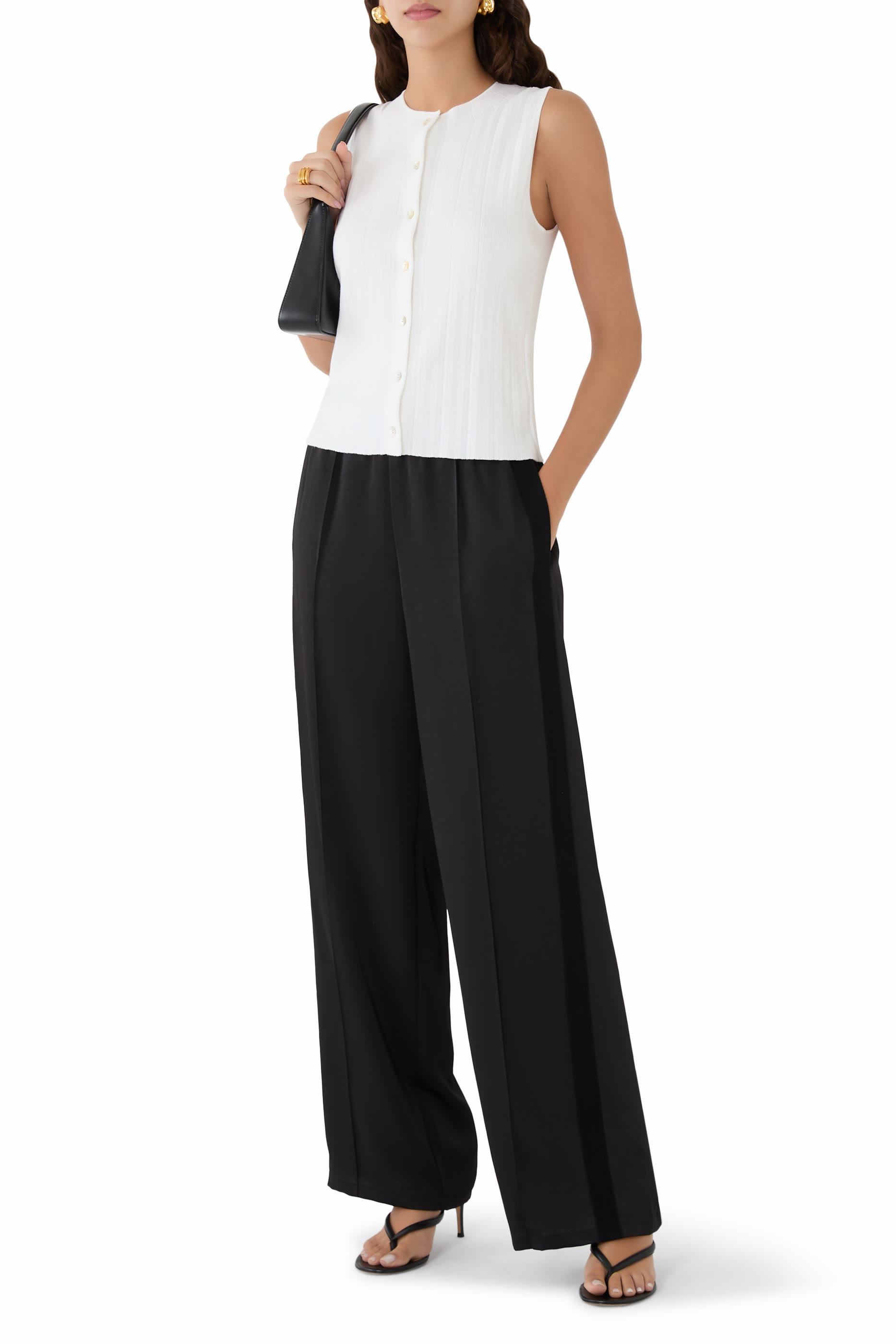 Side-Strap Crepe Pull-On Pants