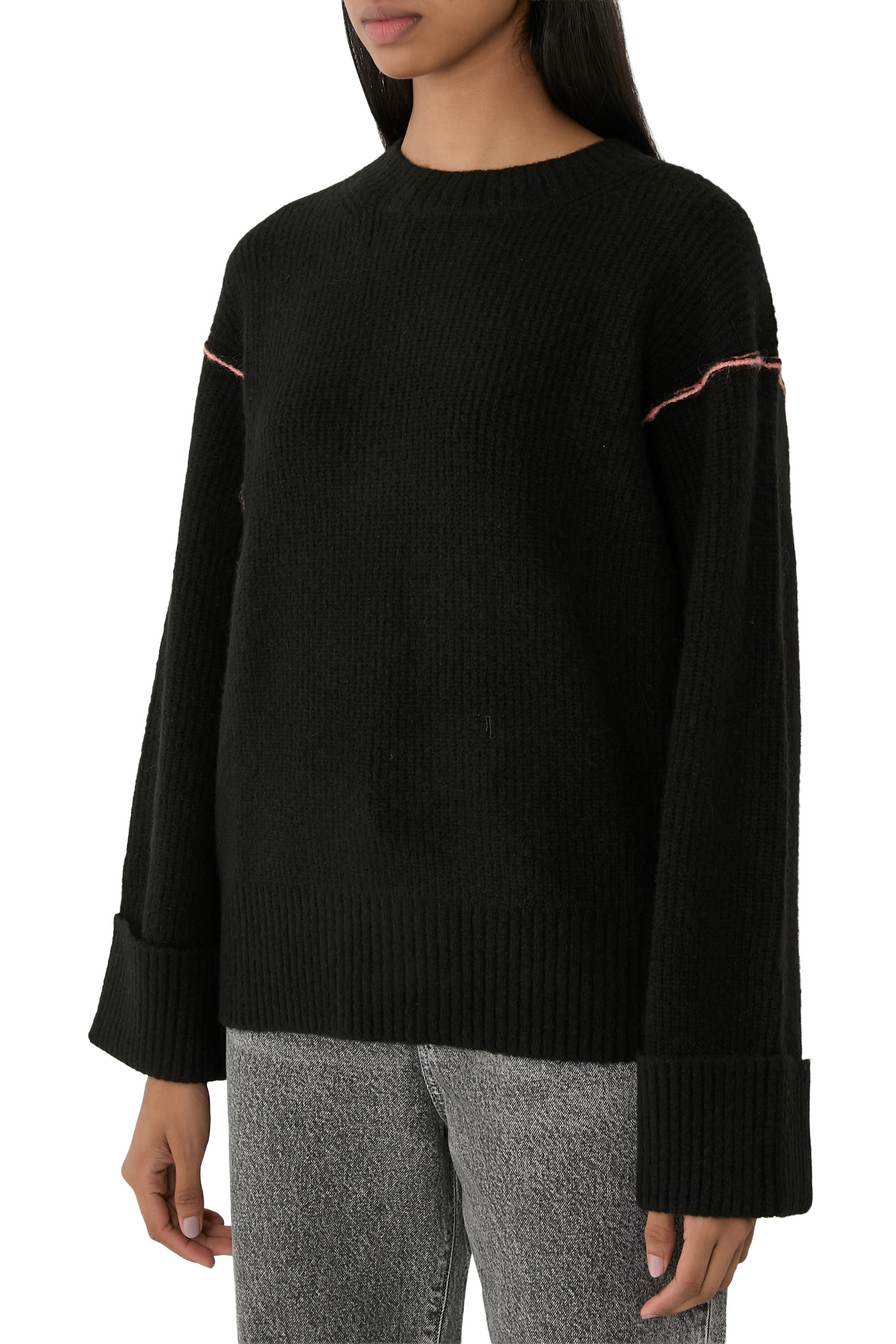 Crew Neck Folded Sleeves Pullover