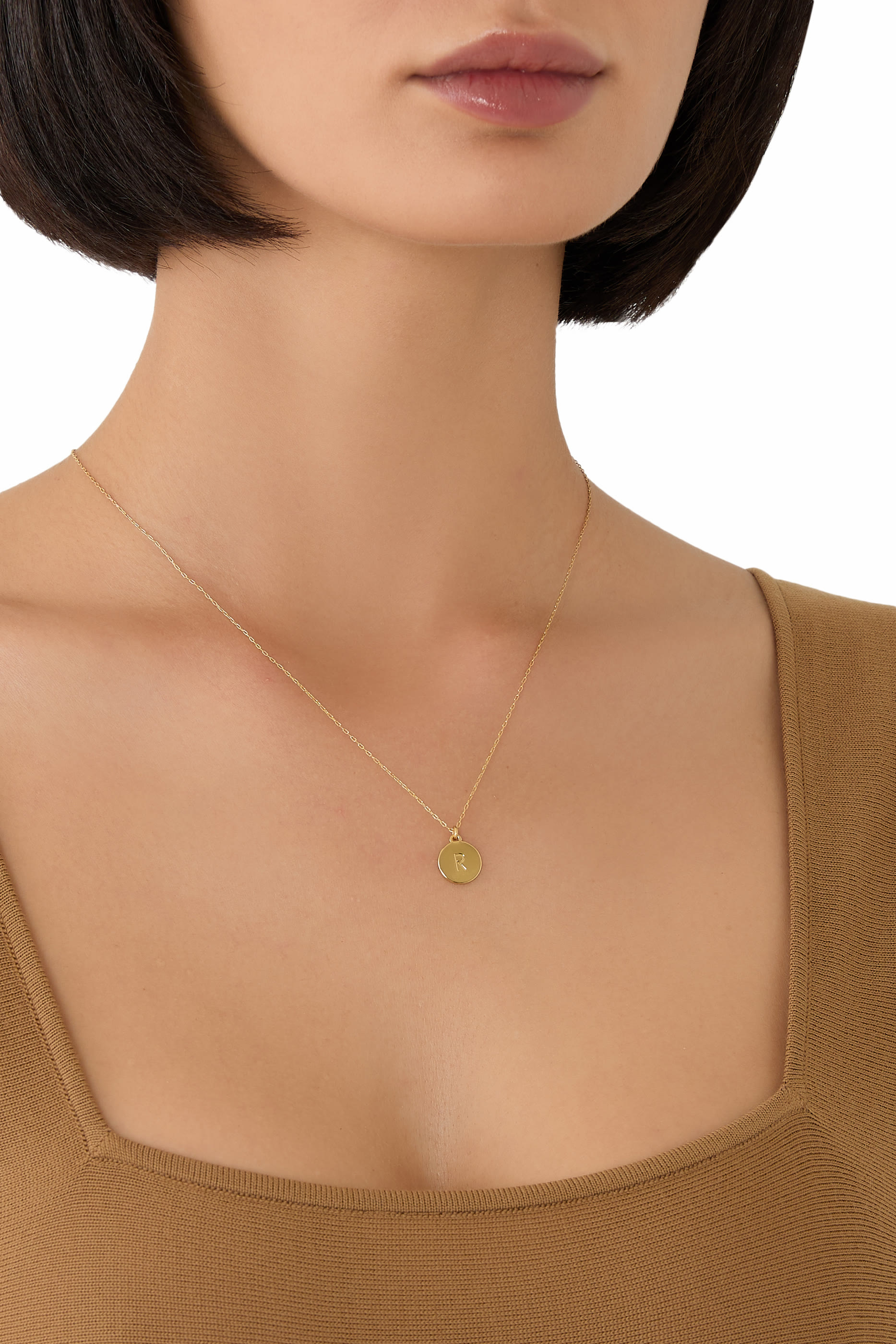 R Initial Mini Pendant, Plated Metal