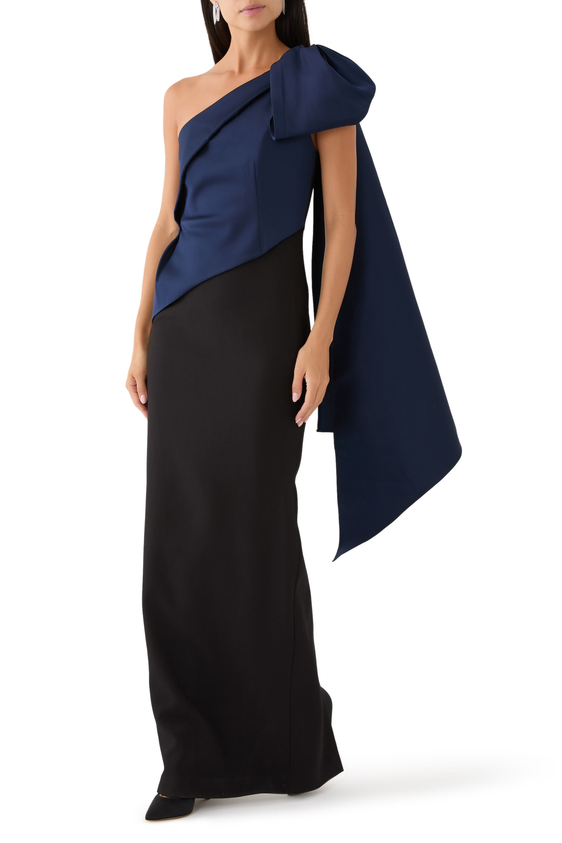 Asymmetric Taffeta Bow Drape Gown