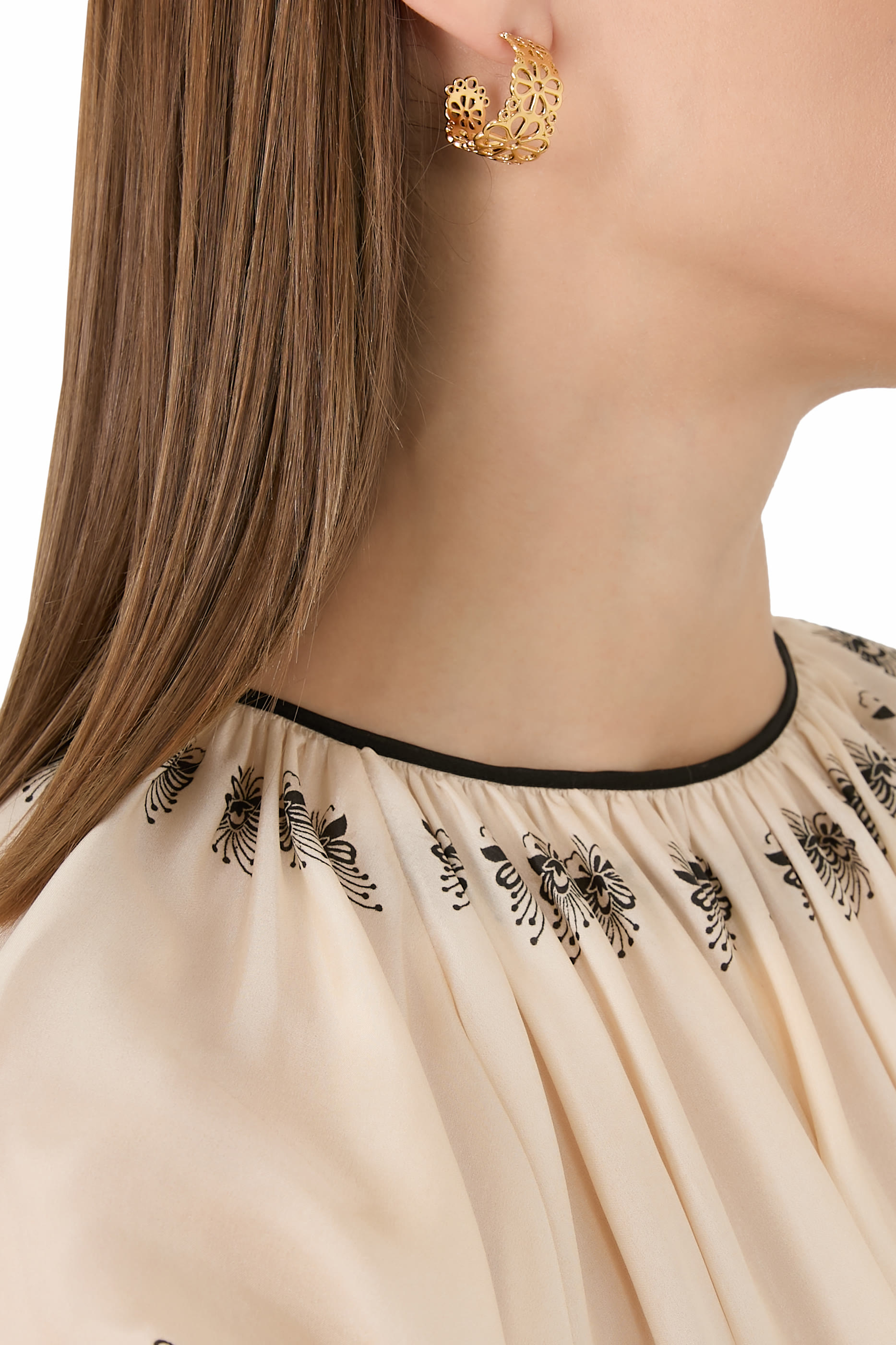 Spade Flower Lace Hoops, Plated Metal & Steel