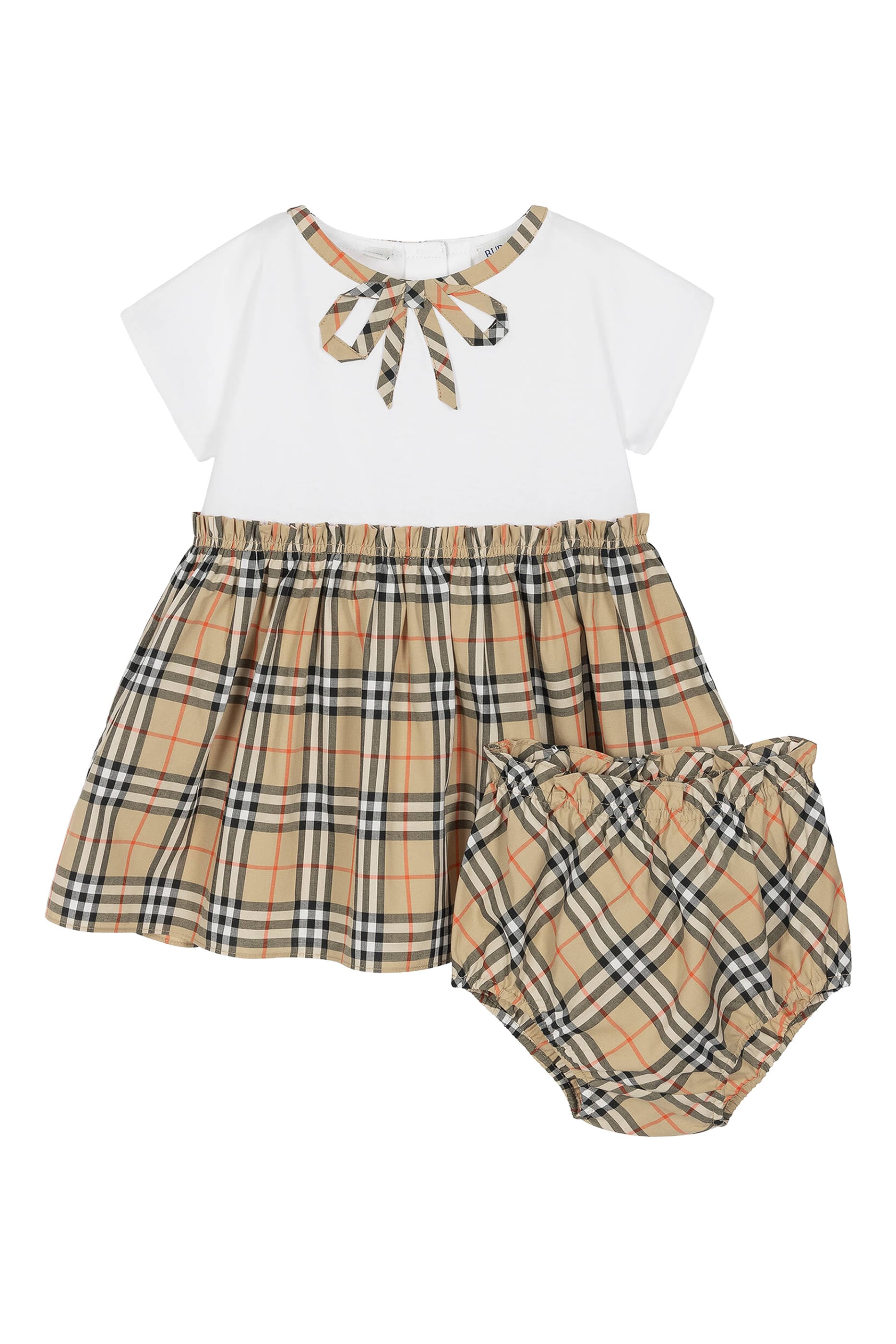 Kids Check Bow Cotton Dress with Bloomers