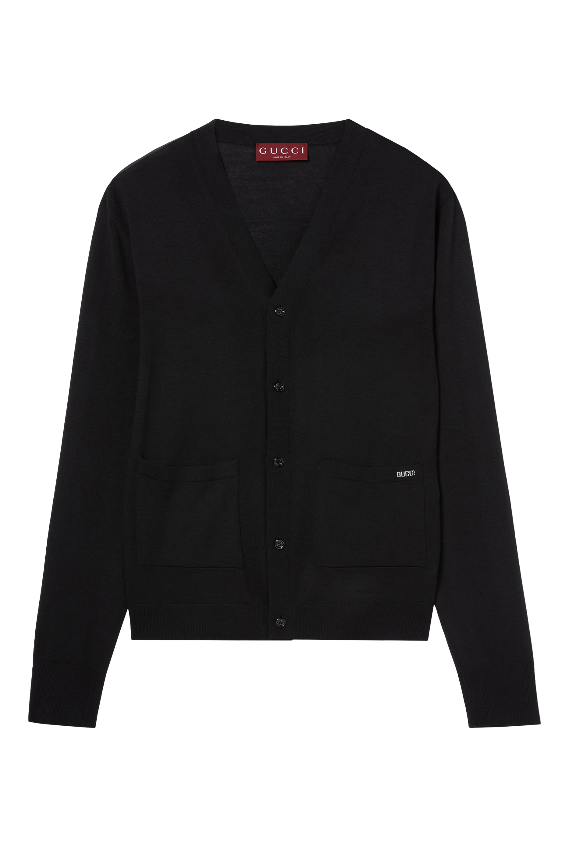 Fine Wool Knit Cardigan with Intarsia