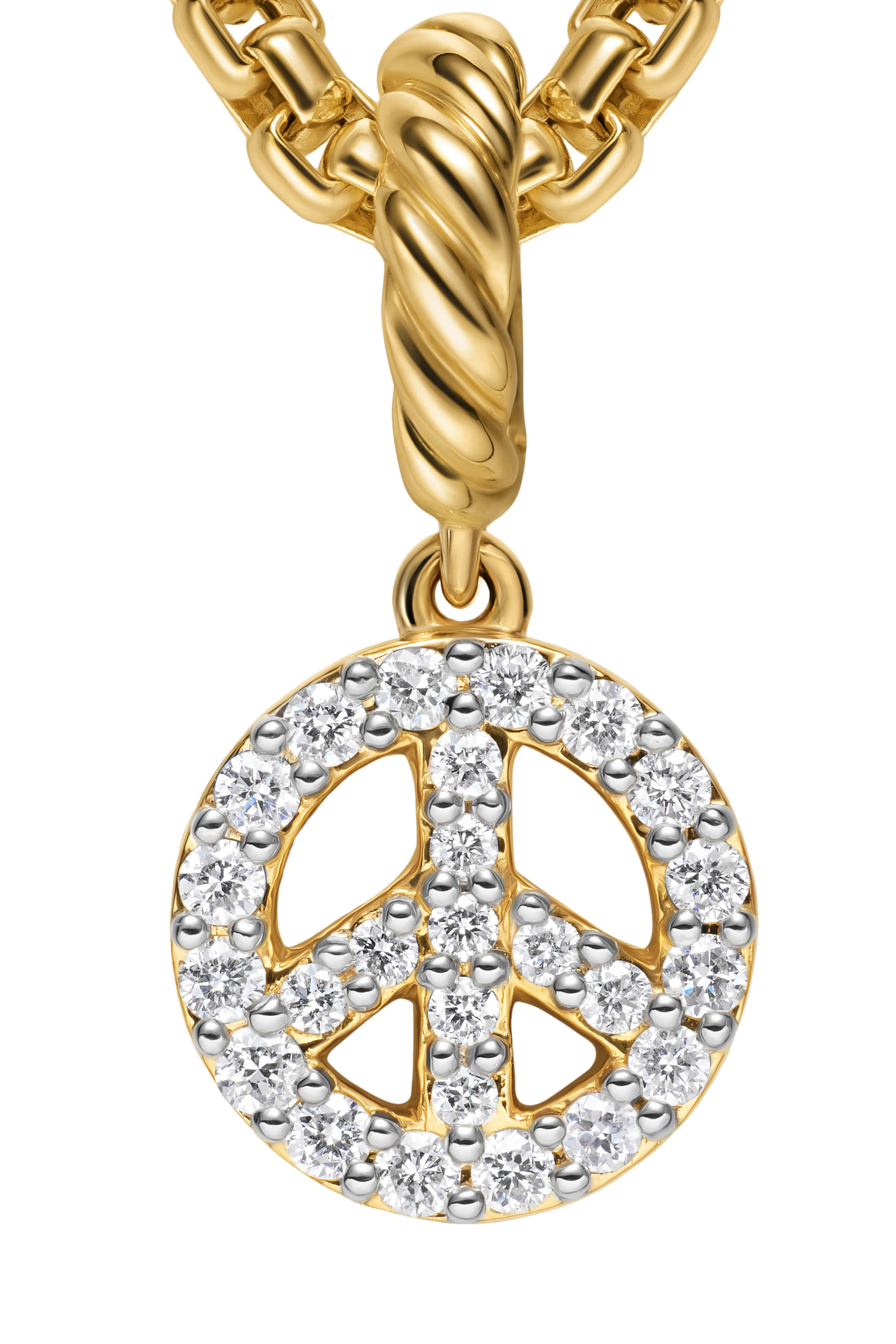 Micro Pav&eacute; Peace Sign Amulet, 18k Yellow Gold & Diamonds