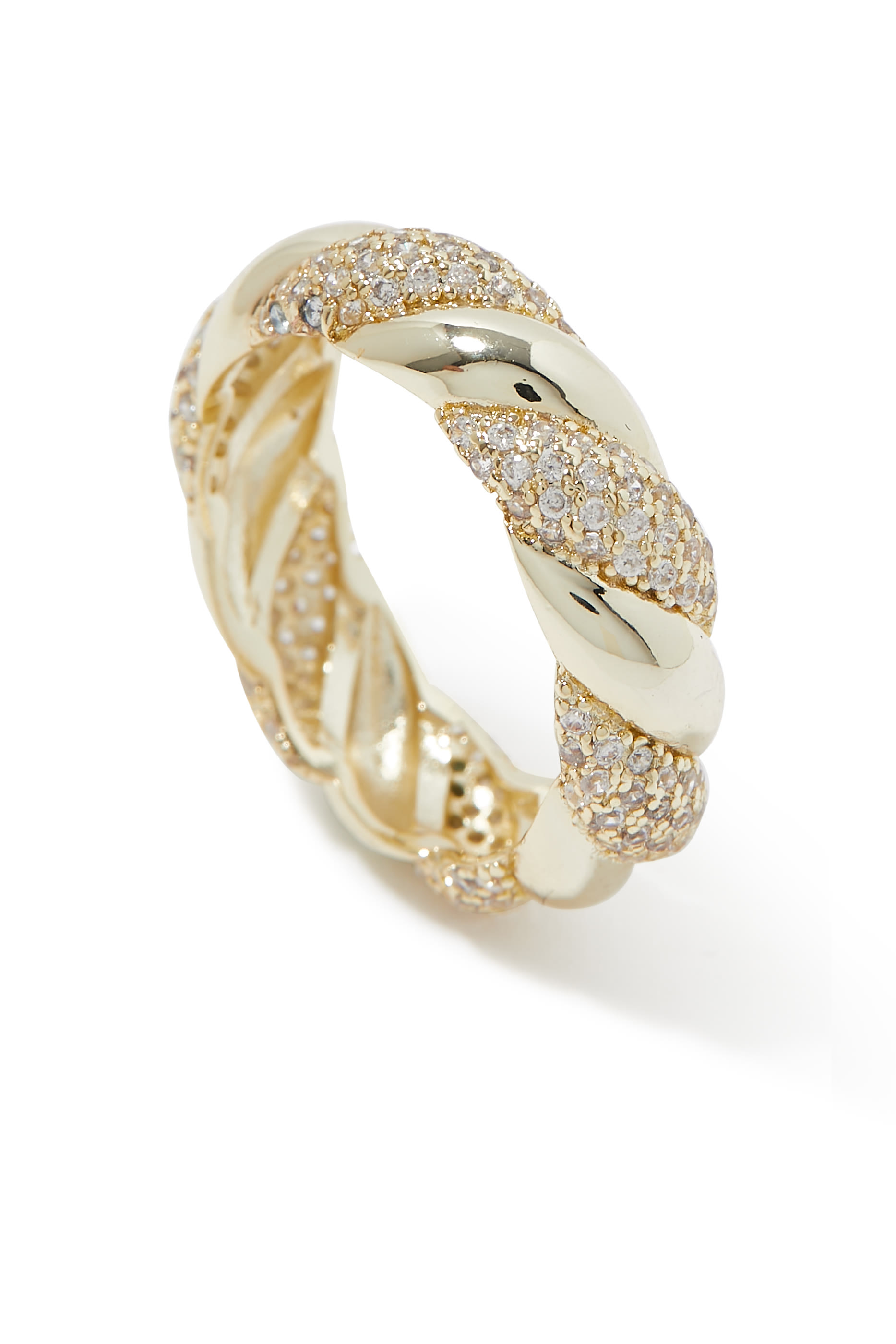 Sculptured Pave Line Ring, Gold-Plated Brass & Cubic Zirconia