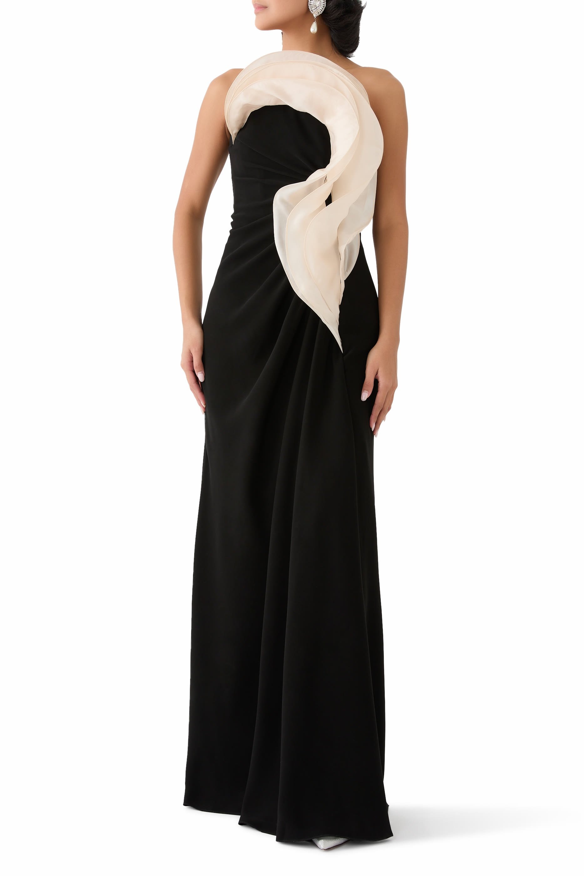Monochromatic Ruffle Drape Gown