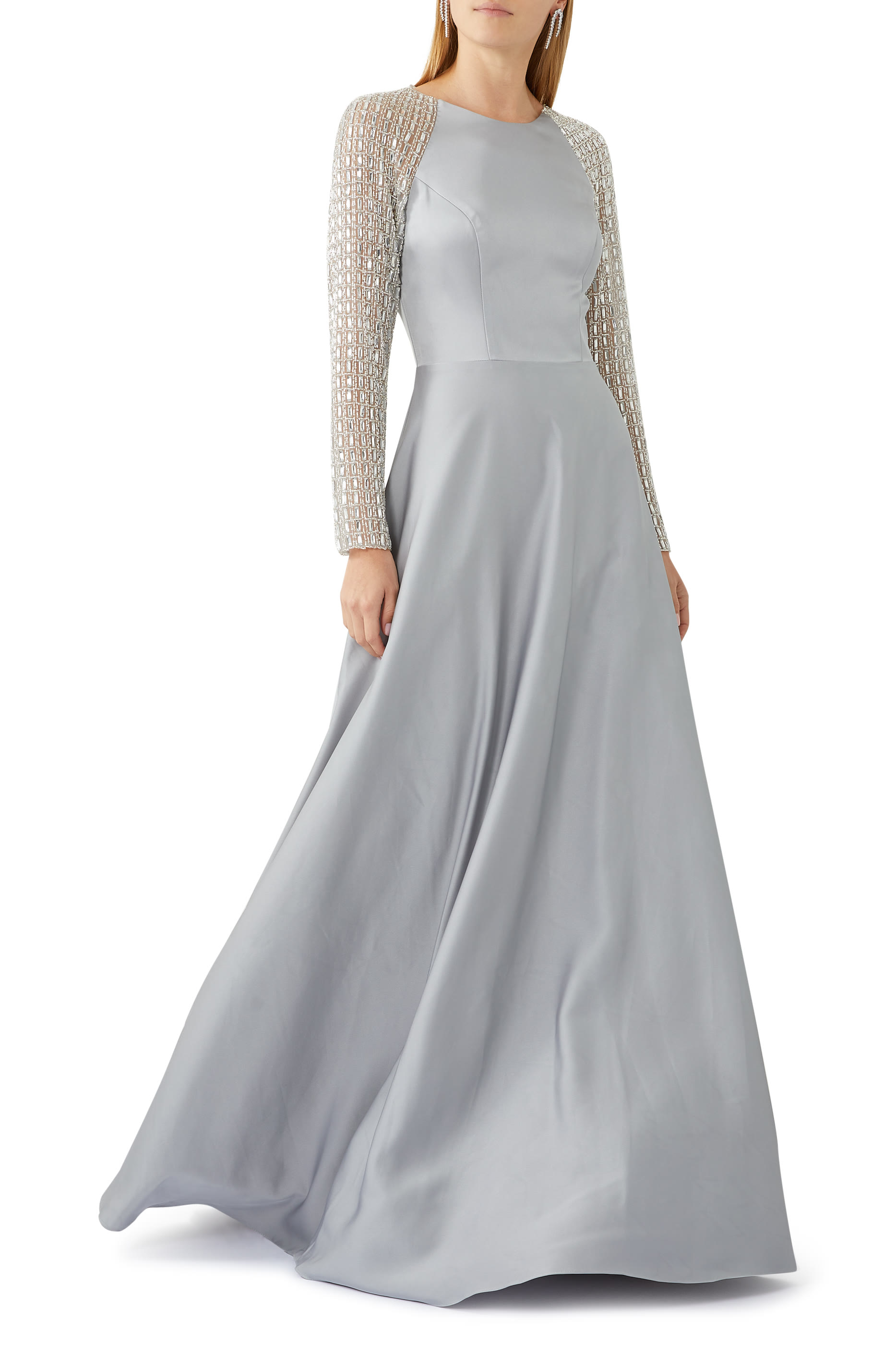 Embroidered Long Sleeve Gown