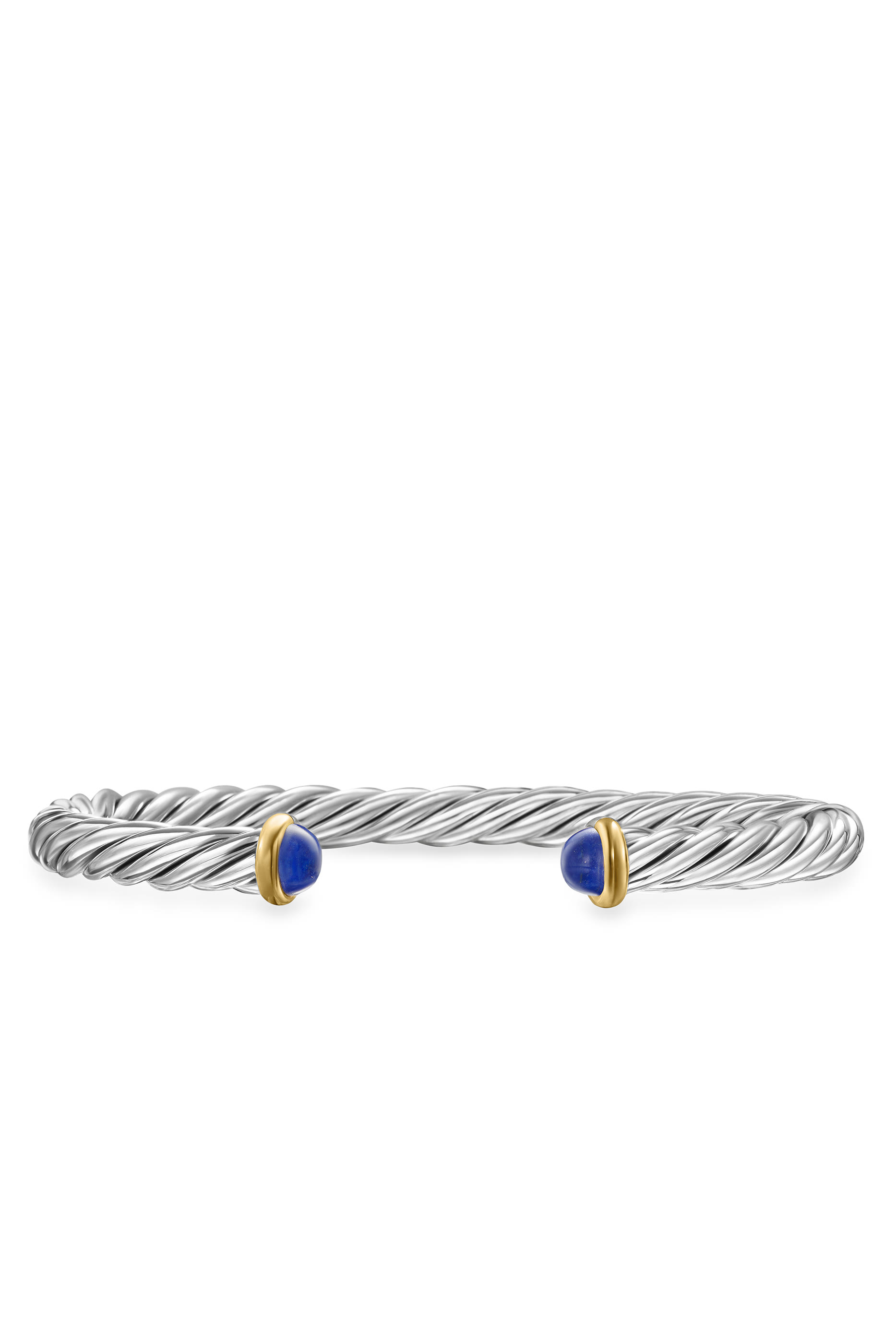 Cable Cuff Bracelet, Sterling Silver with 14k Yellow Gold & Lapis