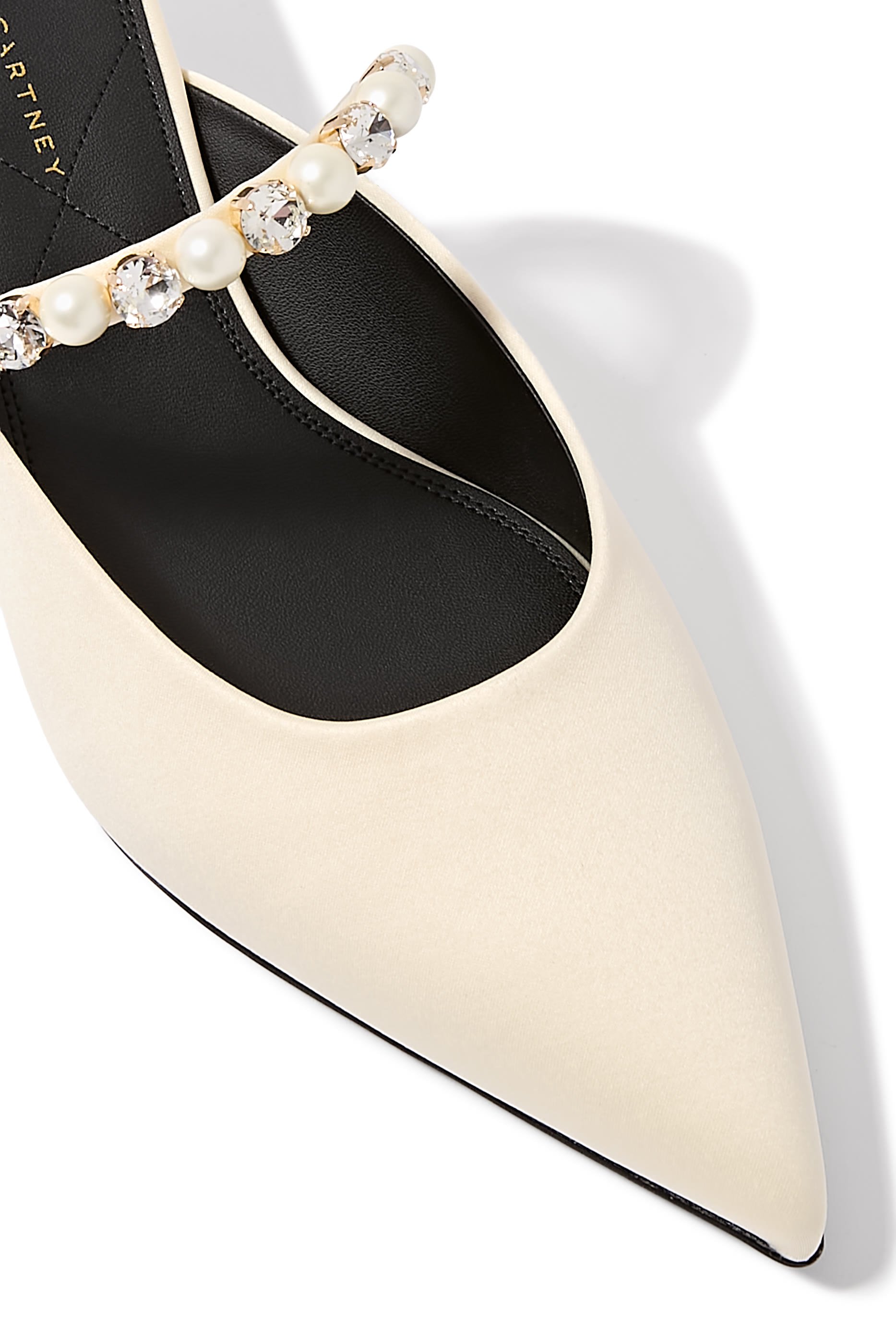  Elsa Pearl-Embellished 40 Kitten Mules