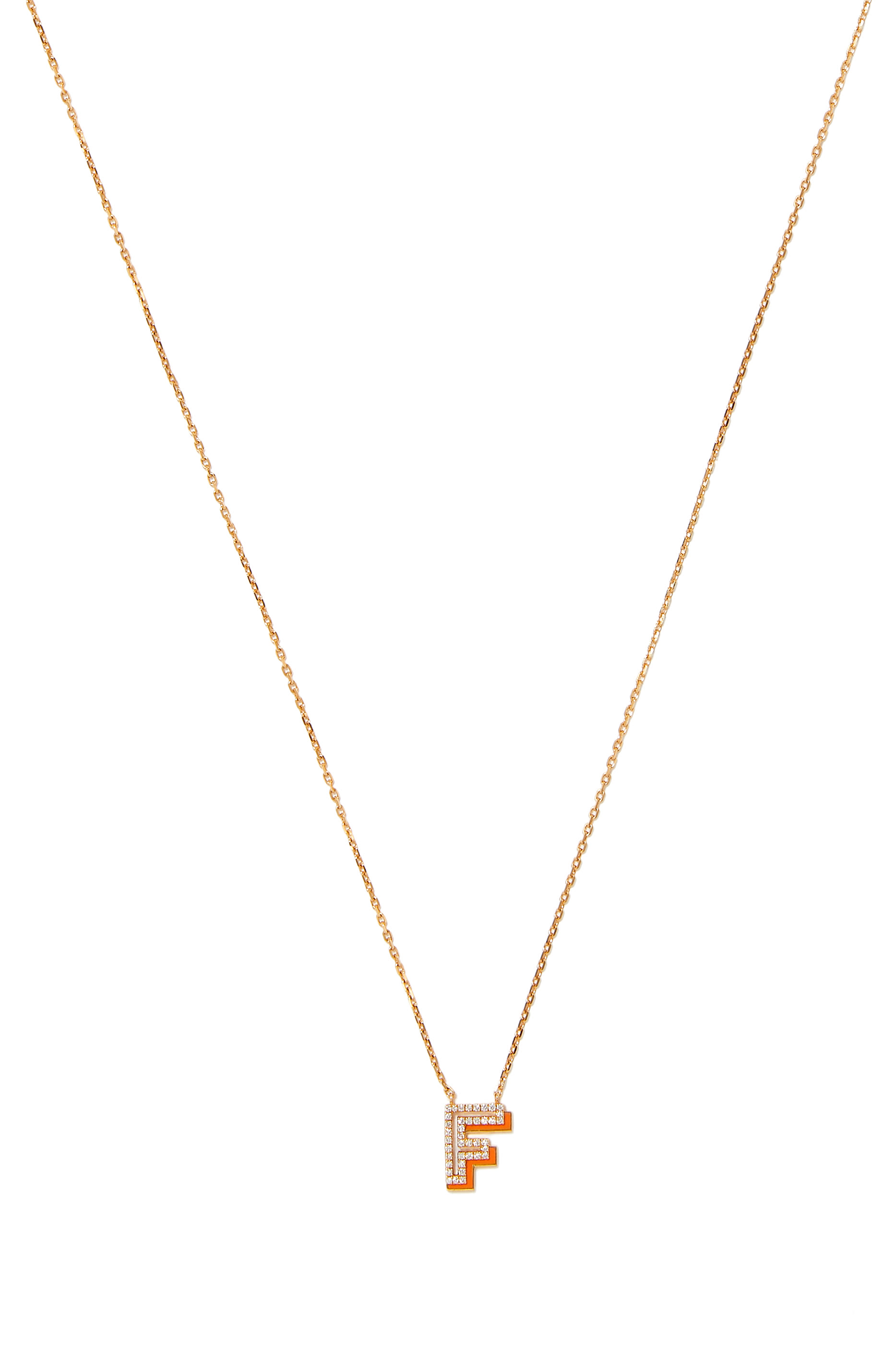 Letter F Silhouette Necklace, 18k Yellow Gold with Diamonds