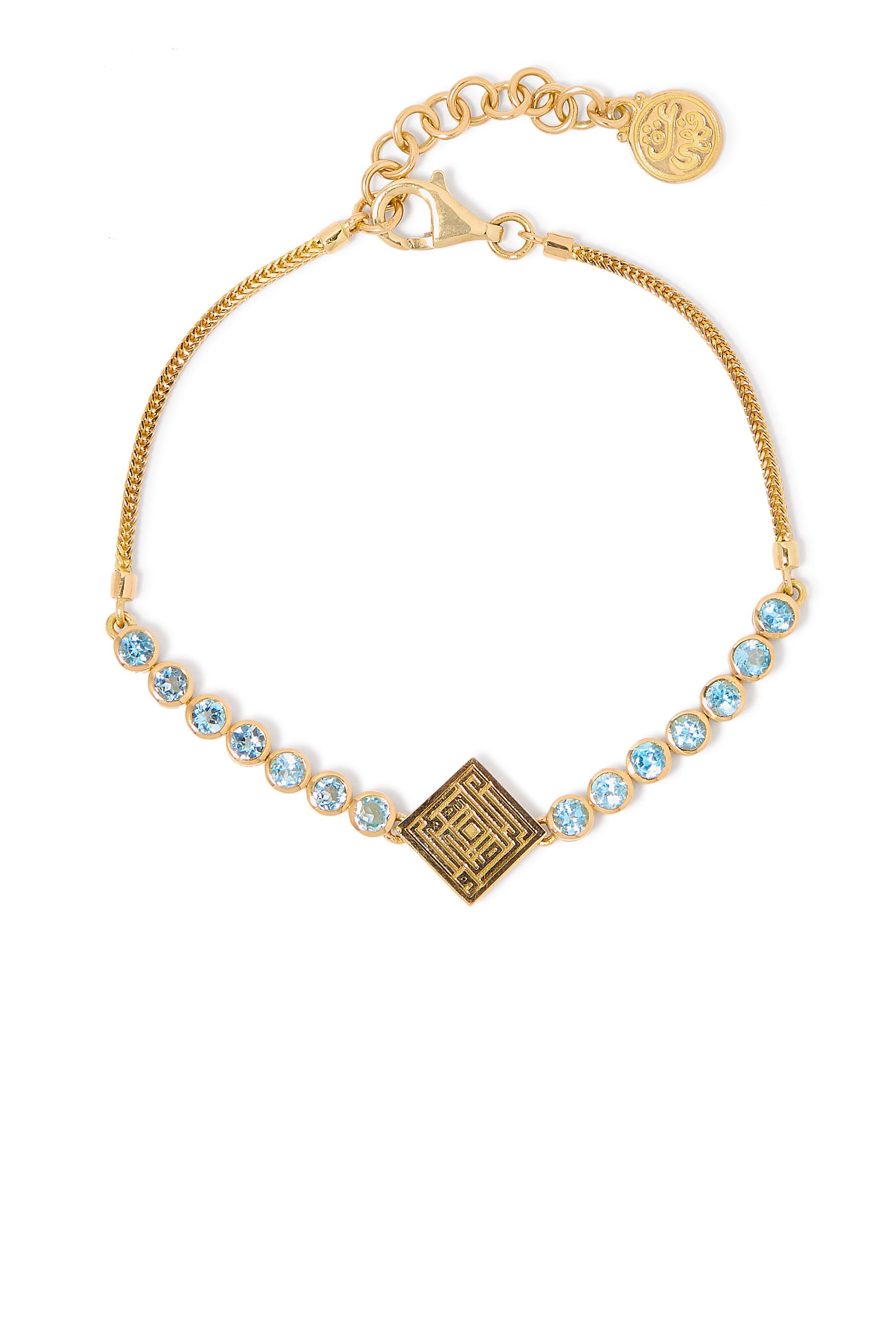 Kufic Script Bracelet,  18K Yellow Gold & Topaz