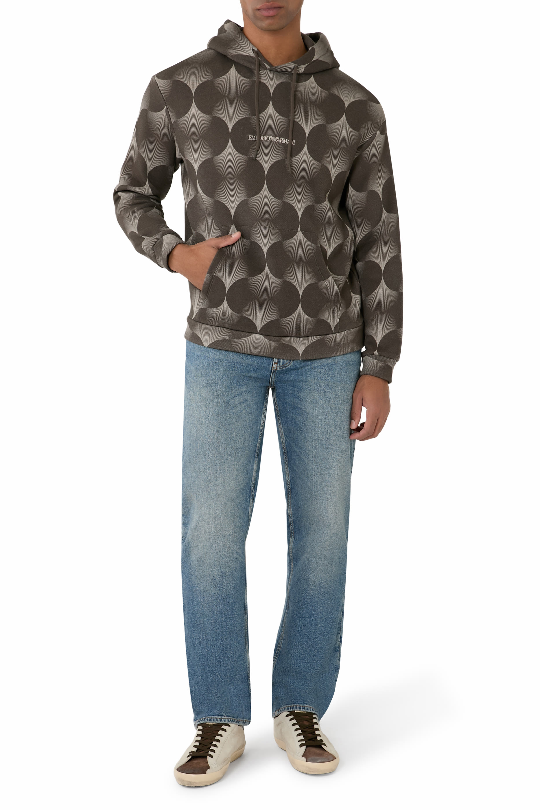 Op-Art Print Hooded Sweatshirt