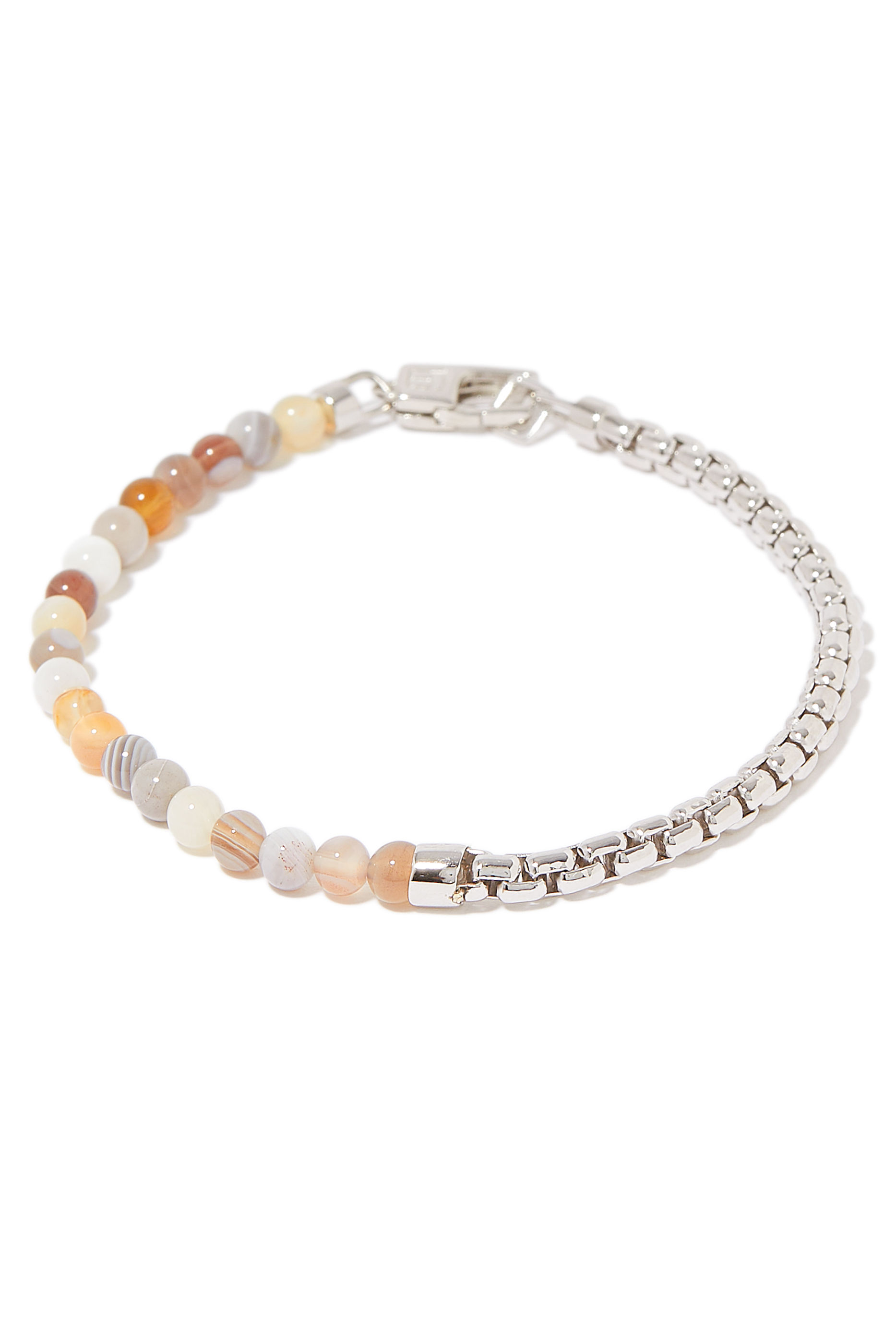 Sennit Beaded Box Chain Bracelet, Rhodium Plated Sterling Silver & Botswana Agate