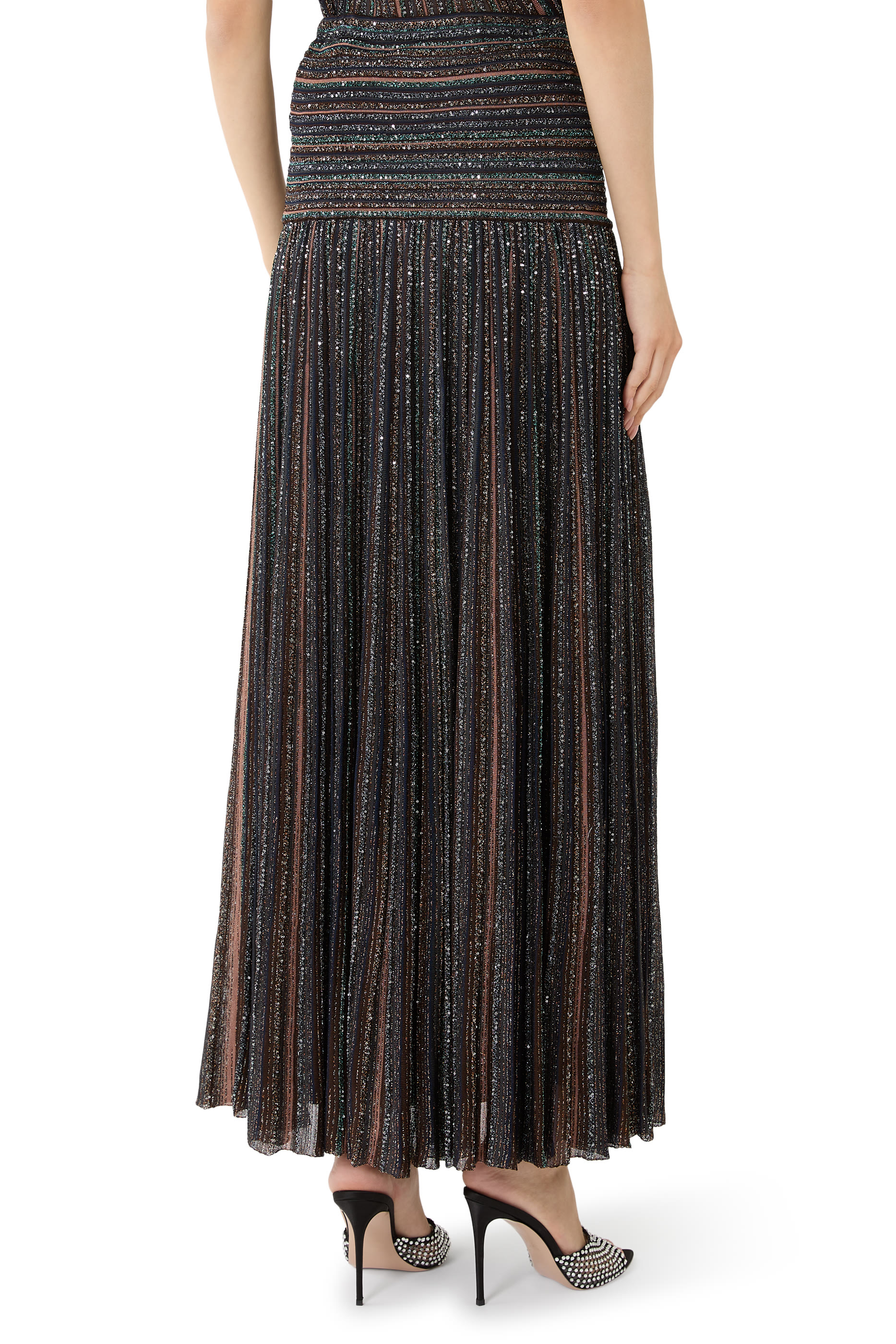  Ribbed Mixed Viscose Lam&eacute; Long Skirt